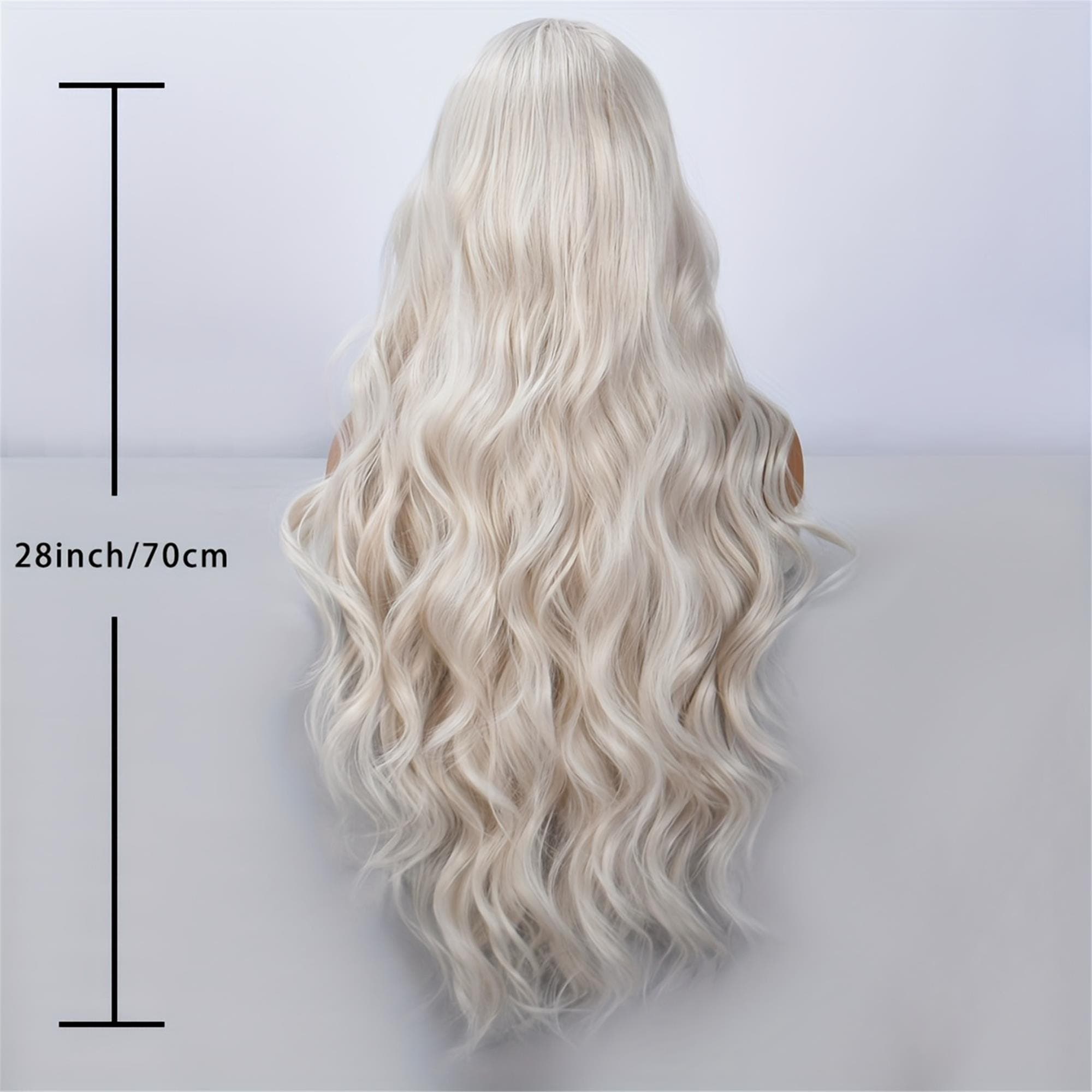 28-Inch Long Milk Platinum Blonde Water Wave Lace Wig (No Bangs) - 13x4 Lace Front Wig - Thumbnail 3