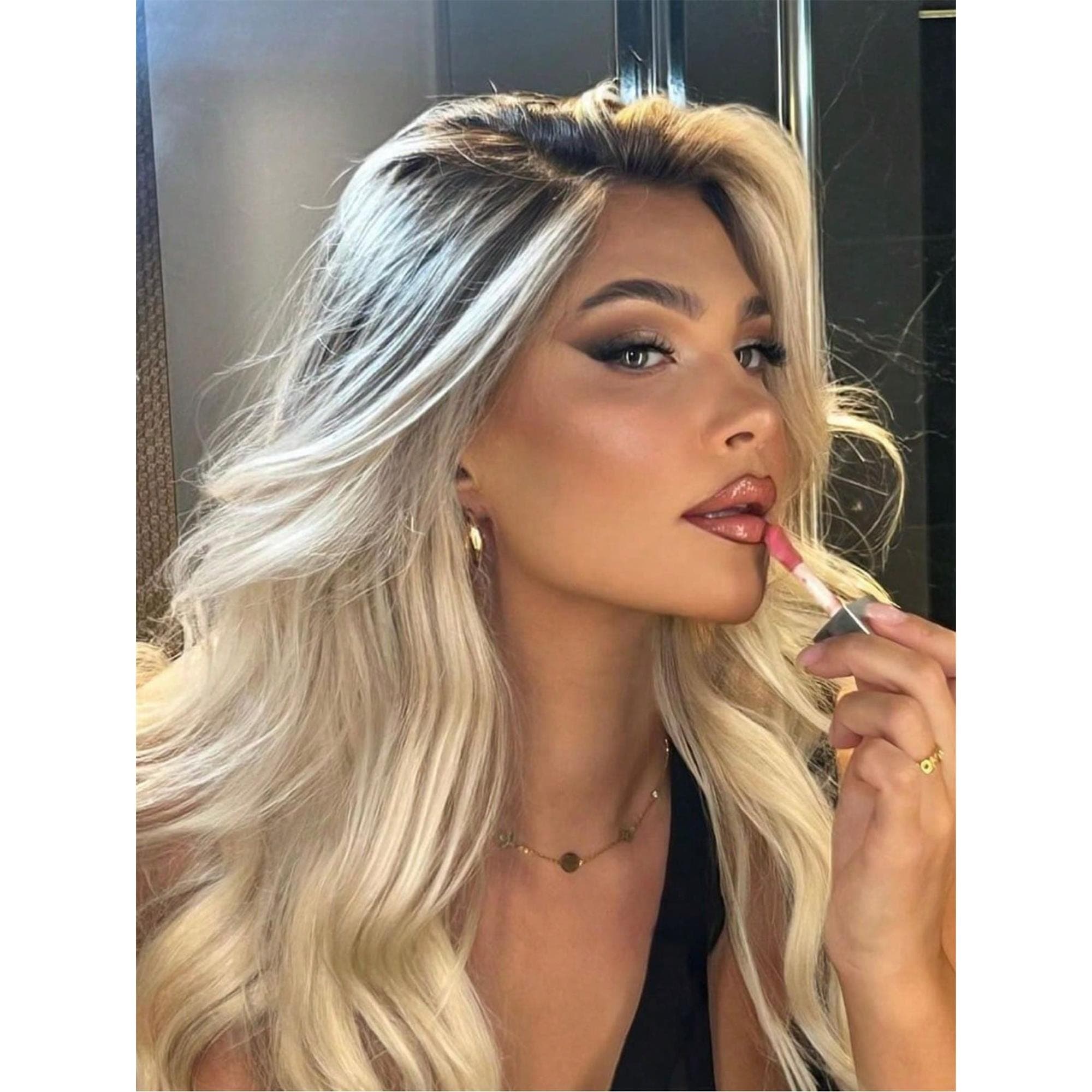 Ombre Brown Roots Ash Blonde 13x4 HD Transparent Body Wave Lace Front Wigs Human Hair Pre Plucked With Baby Hair - Thumbnail 2