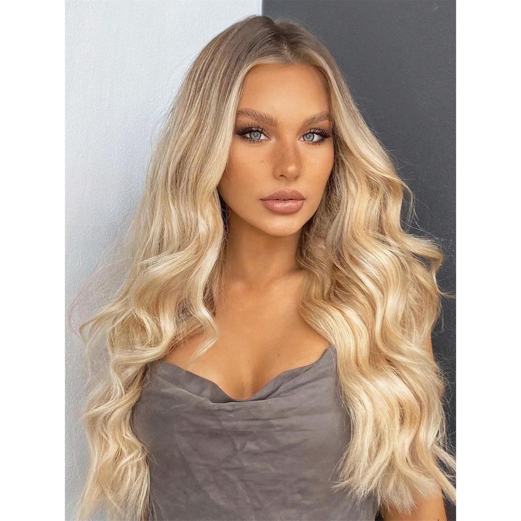 Ombre Brown Roots Ash Blonde 13x4 HD Transparent Body Wave Lace Front Wigs Human Hair Pre Plucked With Baby Hair - Thumbnail 6