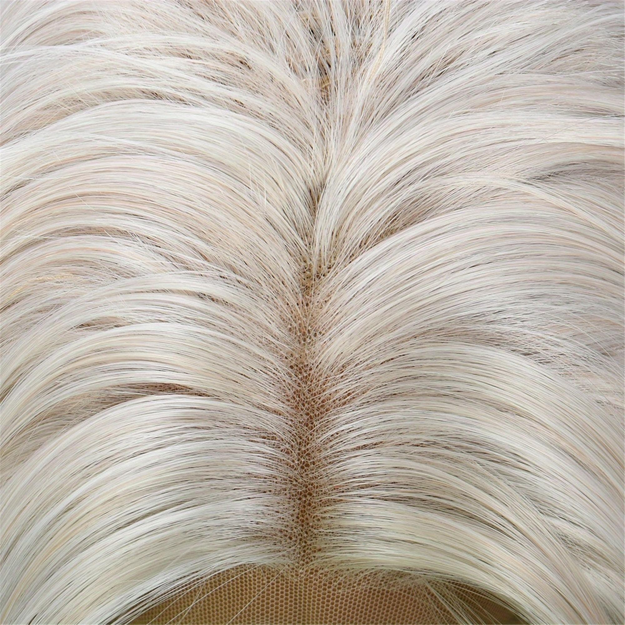 28-Inch Long Milk Platinum Blonde Water Wave Lace Wig (No Bangs) - 13x4 Lace Front Wig - Thumbnail 6