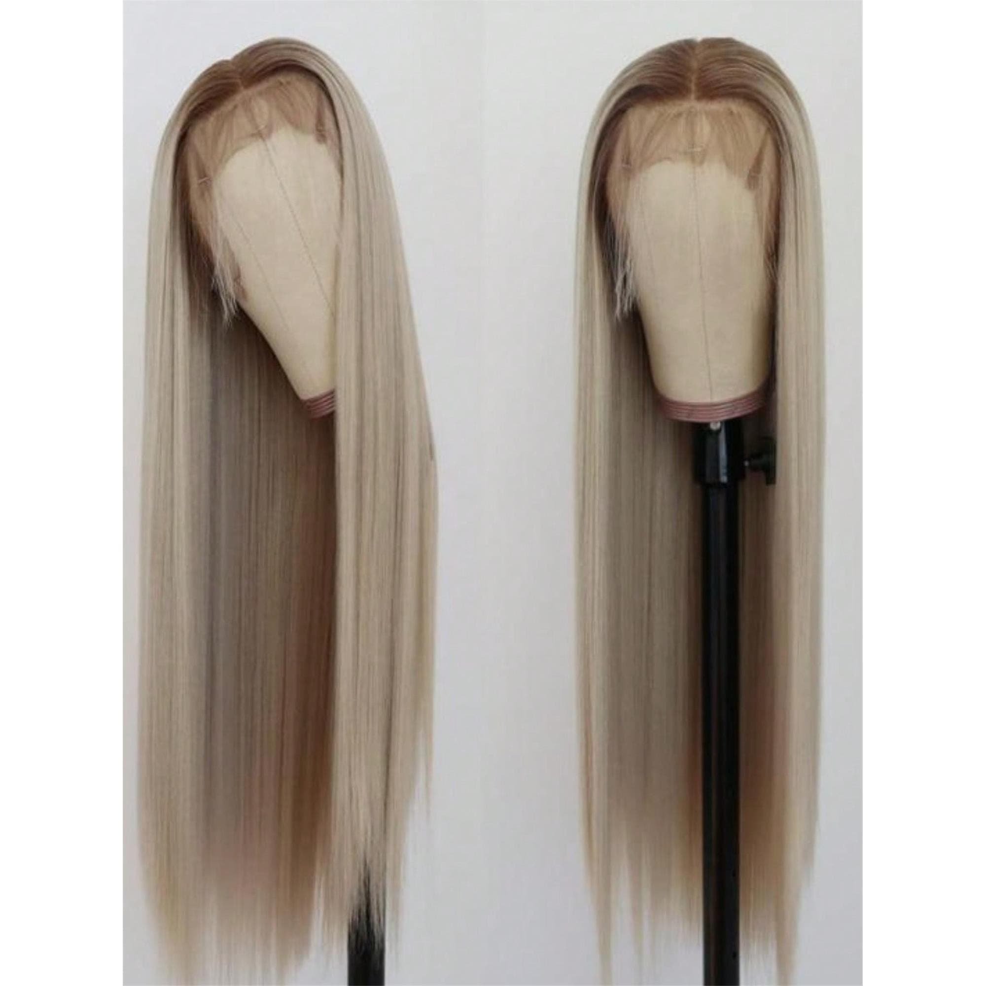 Blonde With Brown Dark Roots Straight Lace Front Wig - Thumbnail 3