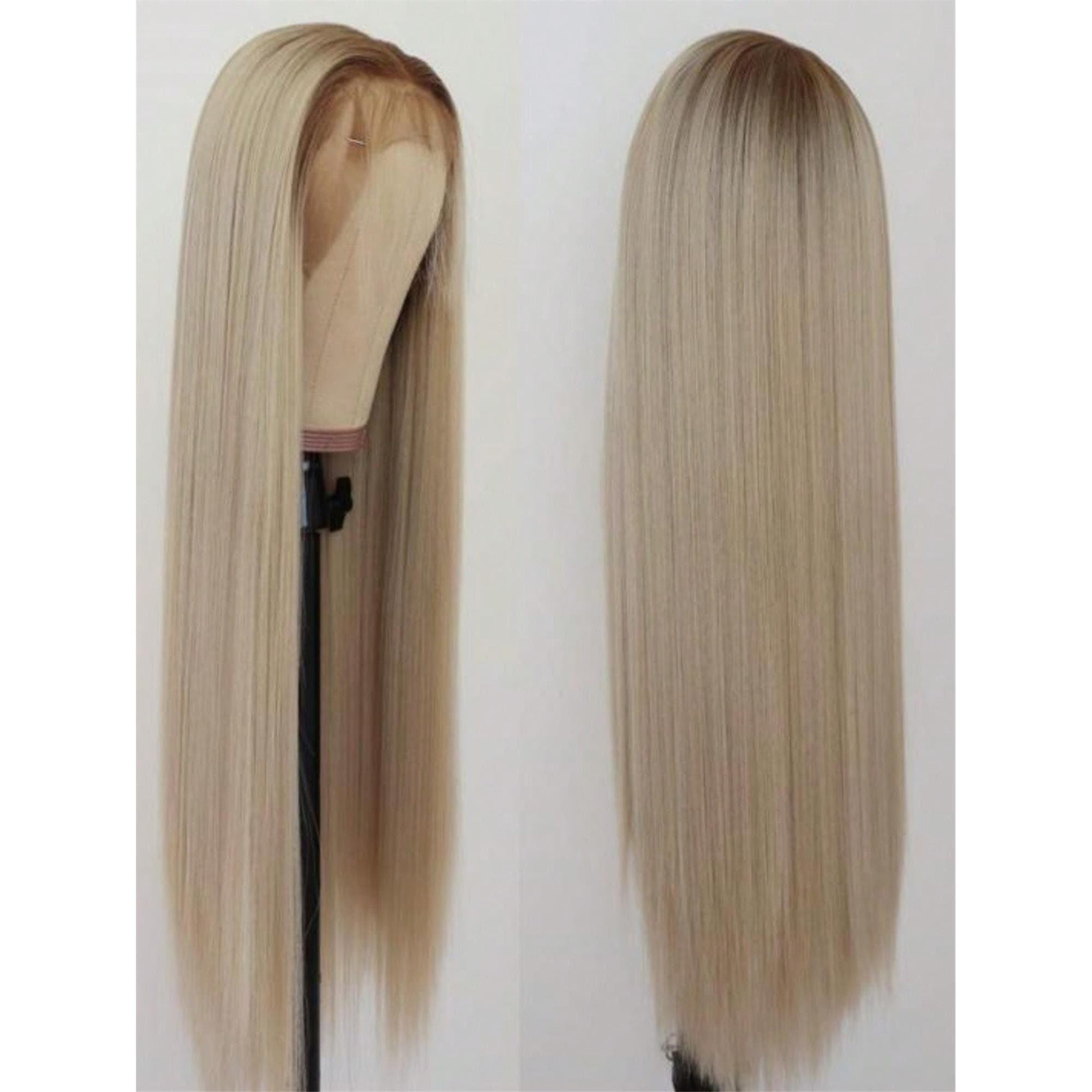 Blonde With Brown Dark Roots Straight Lace Front Wig - Thumbnail 4