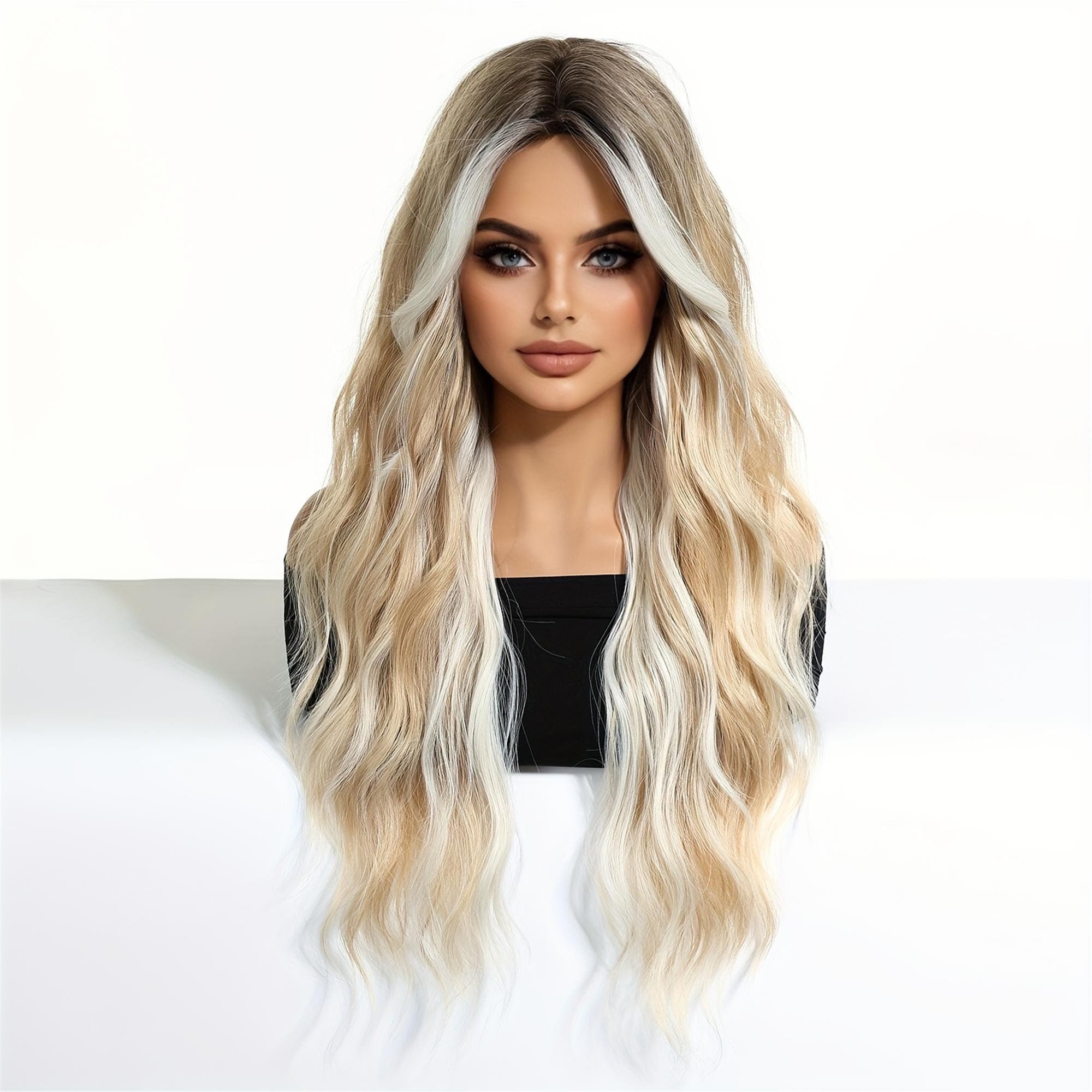 26" Long Curly Wig with Bangs - Natural-Looking Volume Waves 26 inches!! - Thumbnail 2