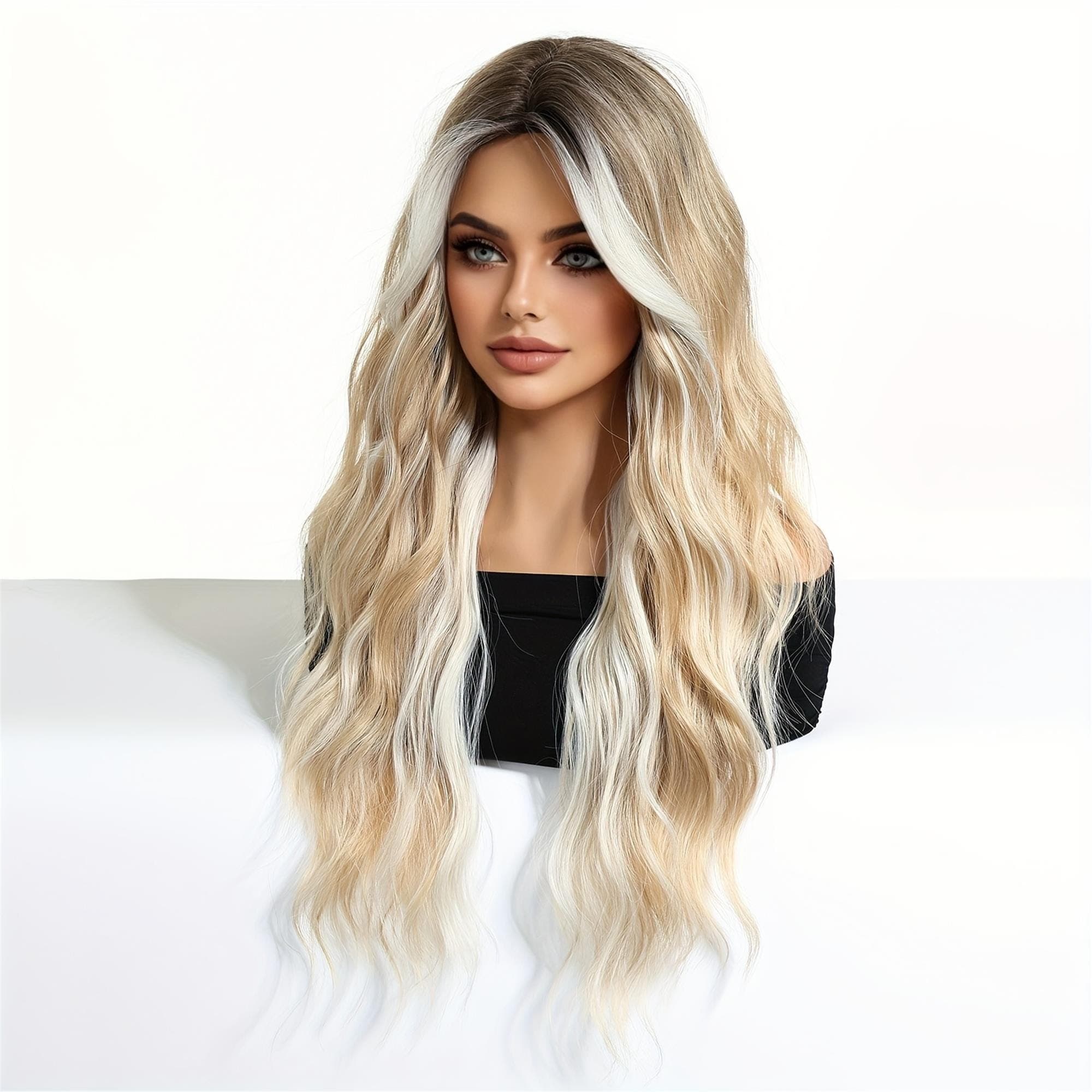 26" Long Curly Wig with Bangs - Natural-Looking Volume Waves 26 inches!! - Thumbnail 3