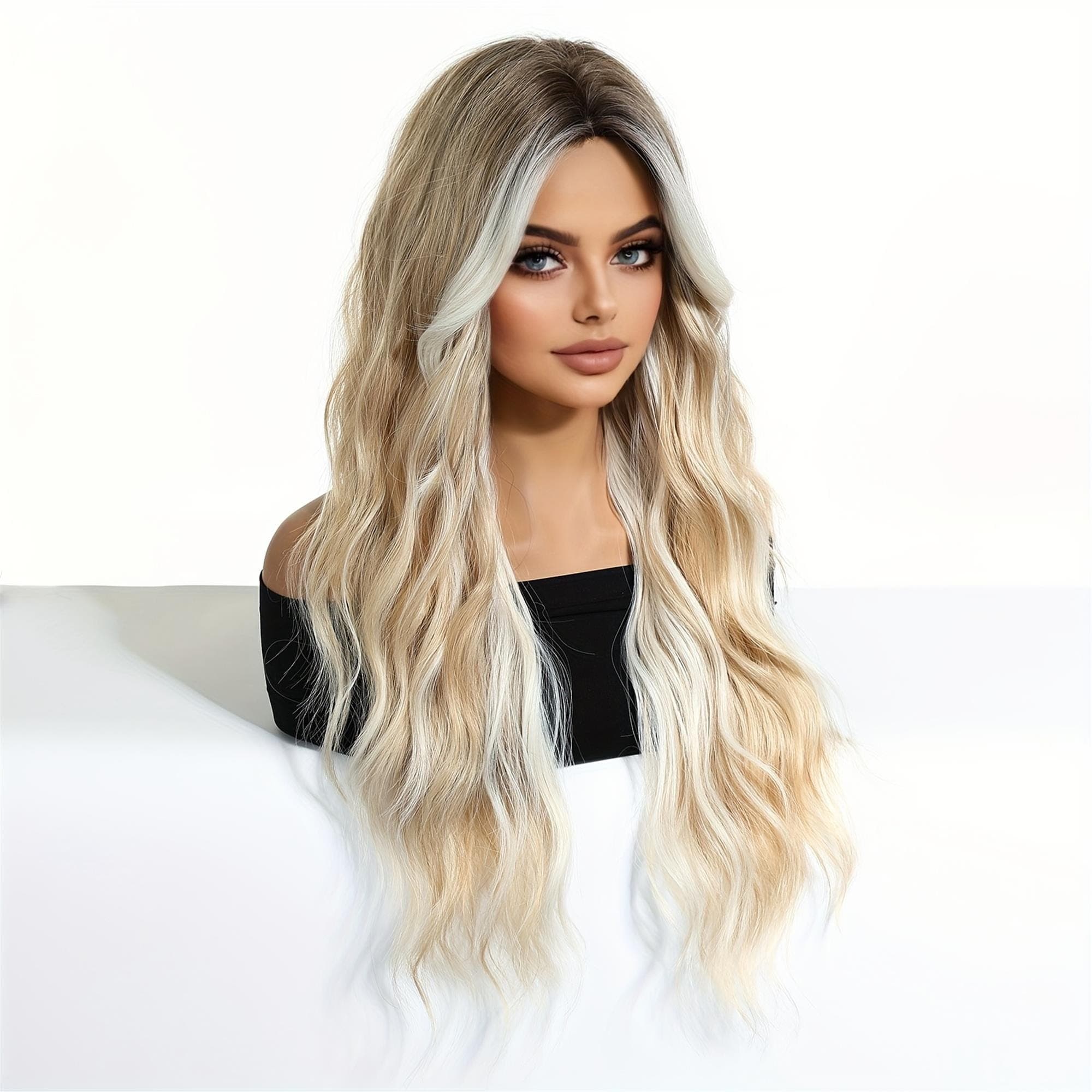26" Long Curly Wig with Bangs - Natural-Looking Volume Waves 26 inches!! - Thumbnail 4