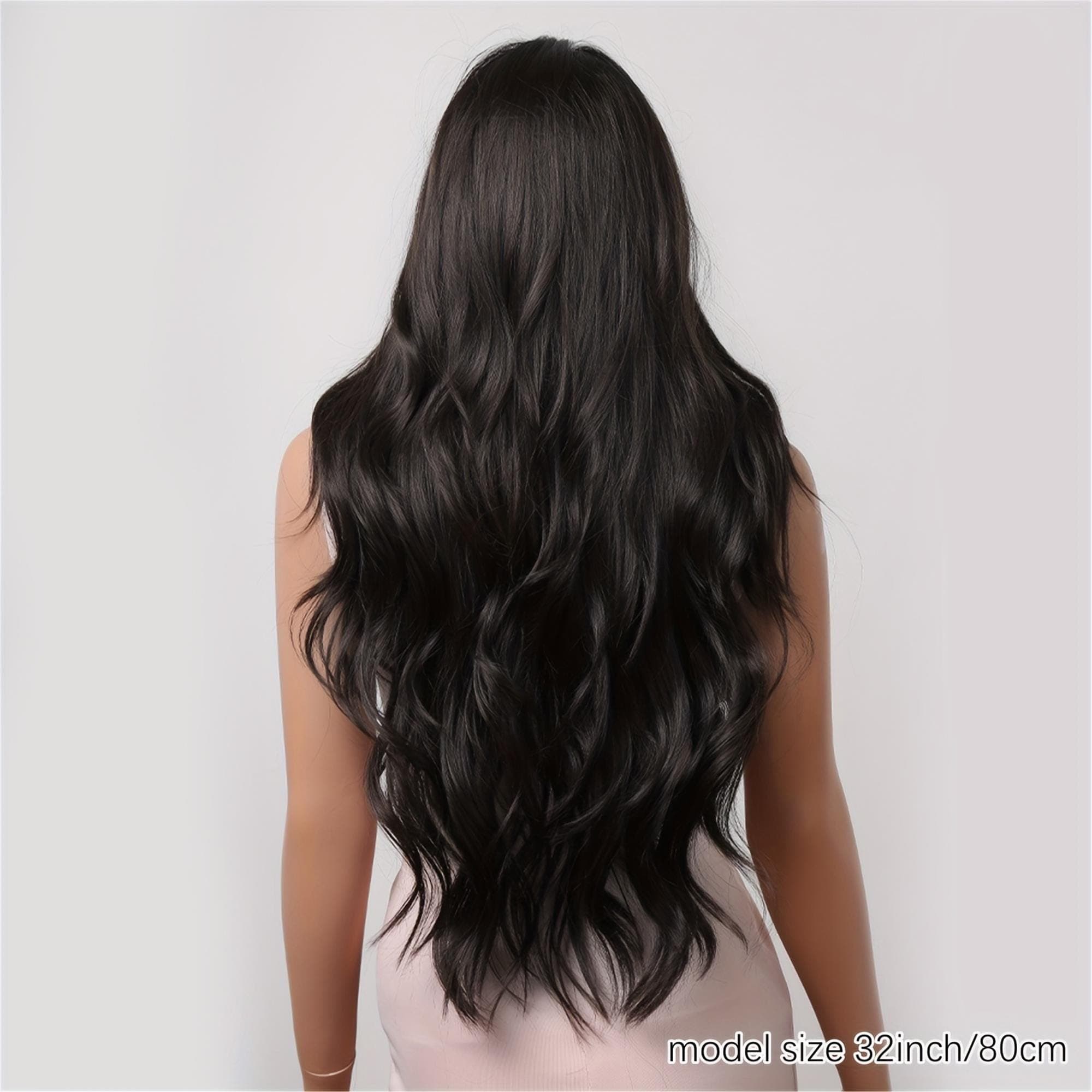 Luxurious 32" Black Long Wavy Wig - Soft Voluminous Curls with Rose Net Cap Ideal for Daily Use - Thumbnail 6
