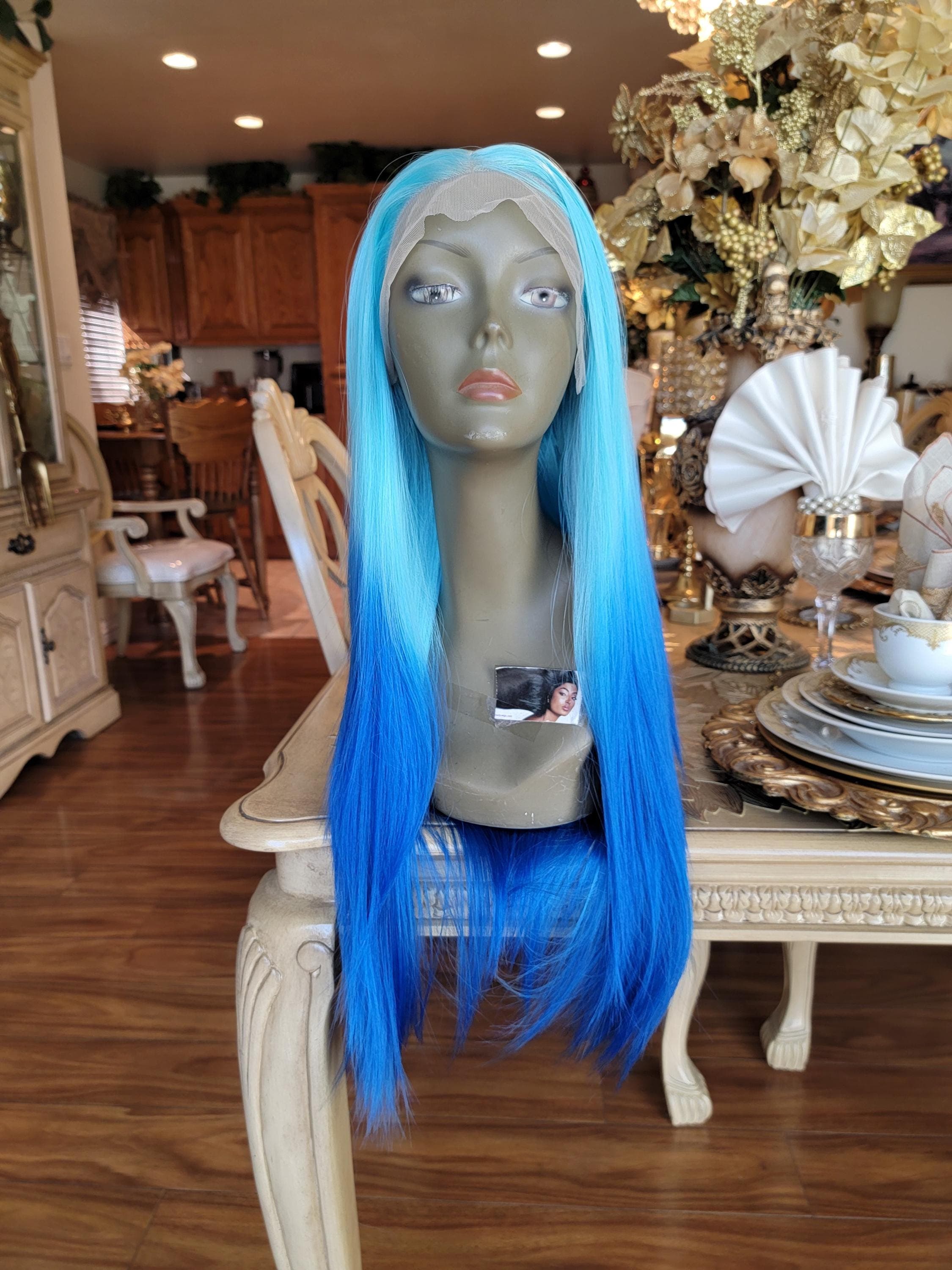 Blue Ombre Lace Front Long Straight Beautiful Hair - Thumbnail 2