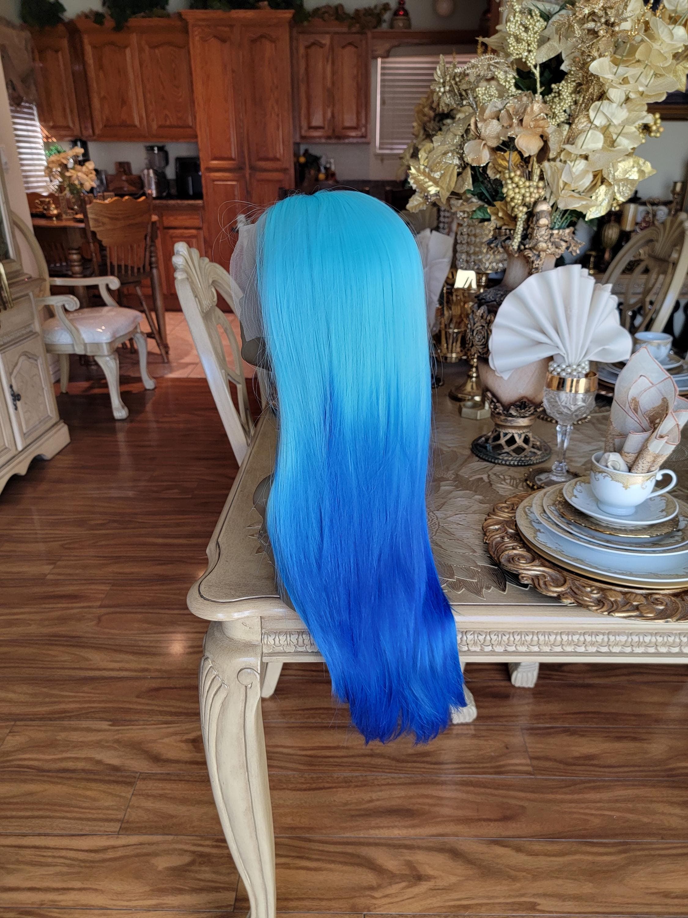 Blue Ombre Lace Front Long Straight Beautiful Hair - Thumbnail 18