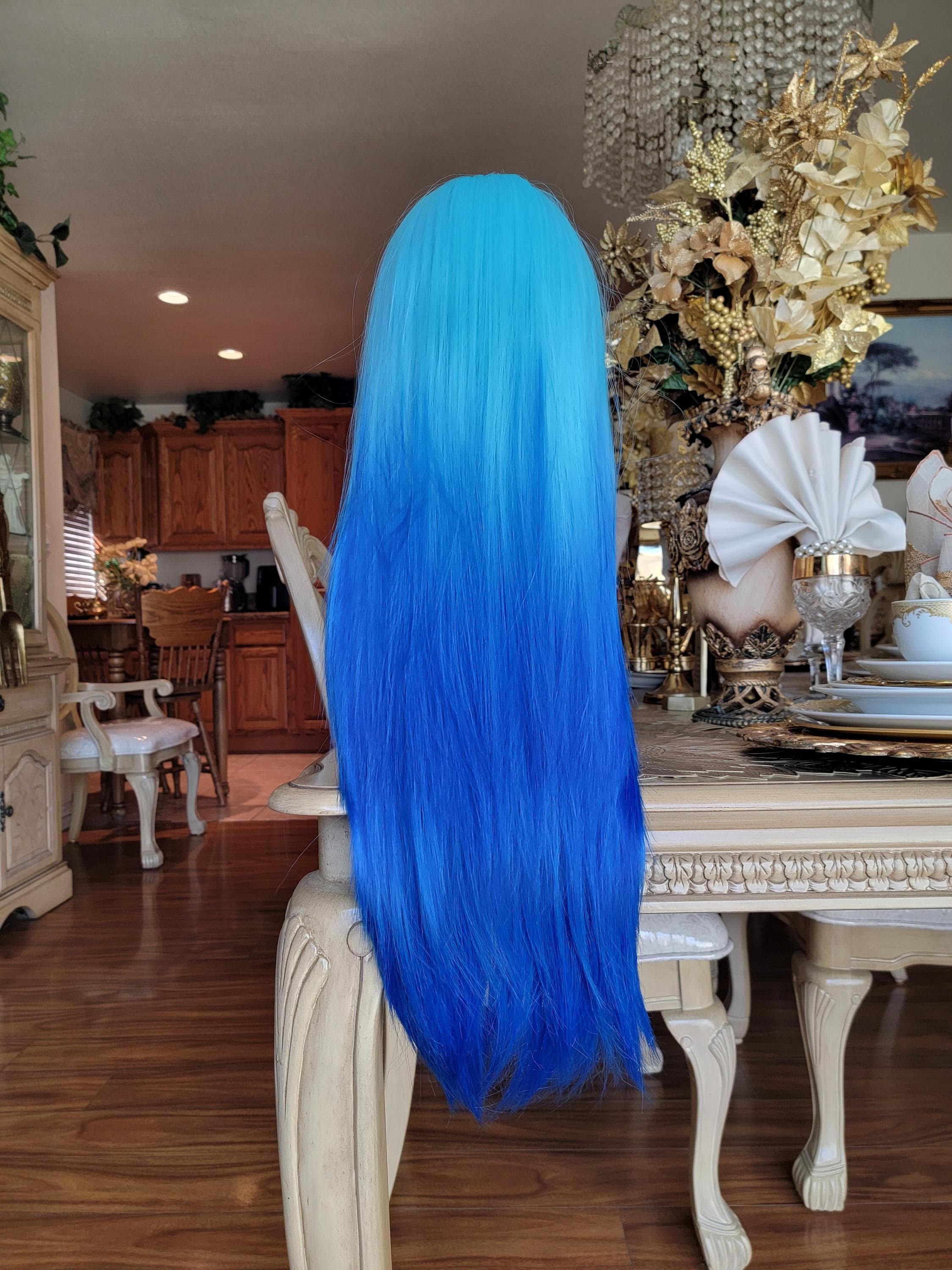 Blue Ombre Lace Front Long Straight Beautiful Hair - Thumbnail 9