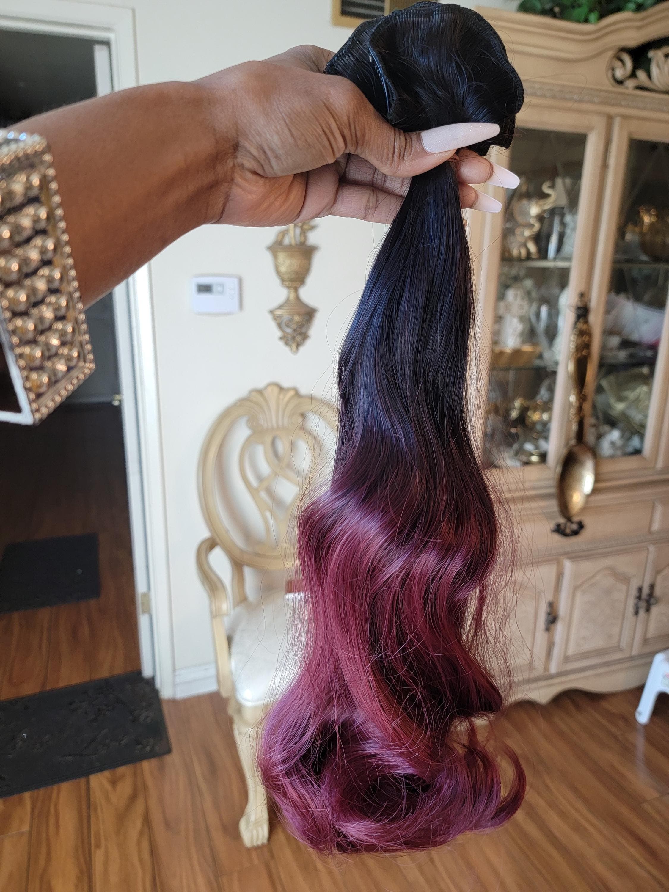 Dark Brown Burgundy Clip in Extension 22-24 inches!! - Thumbnail 2