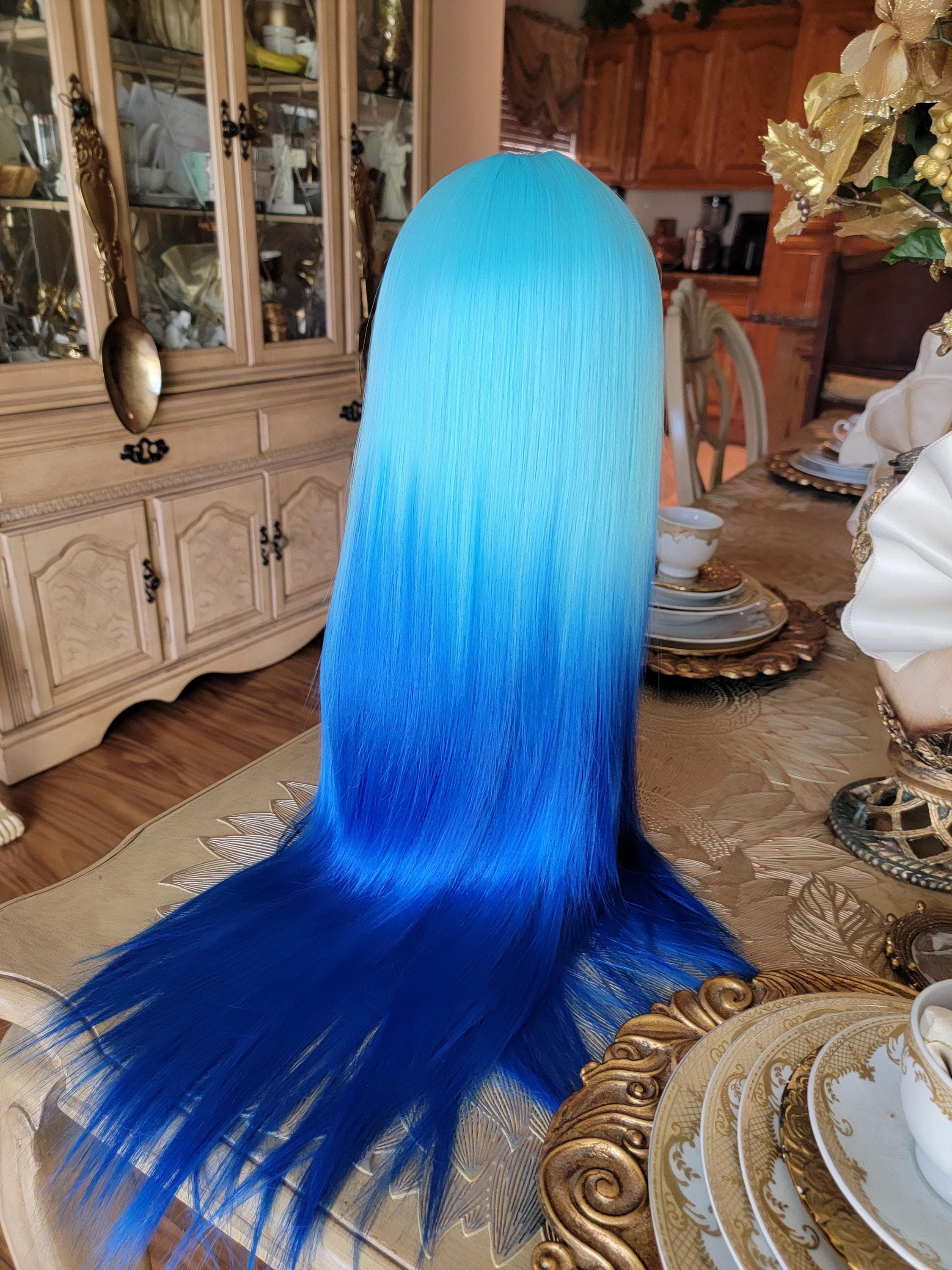 Blue Ombre Lace Front Long Straight Beautiful Hair - Thumbnail 13