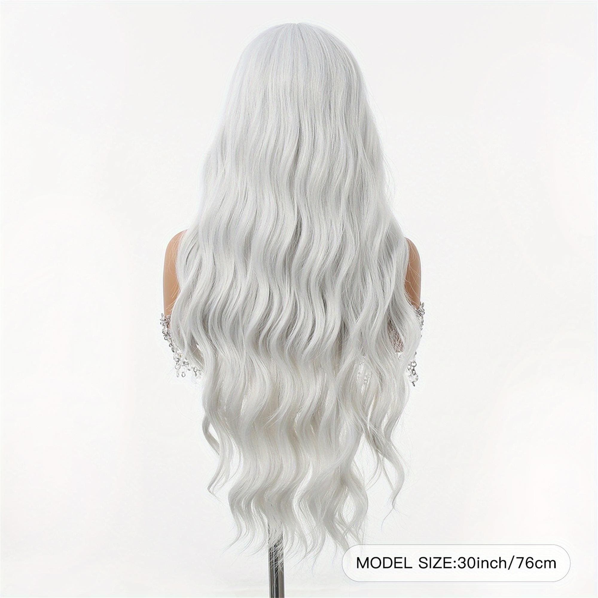 White Curly Wave Rose Net Wig with Bangs - Thumbnail 4
