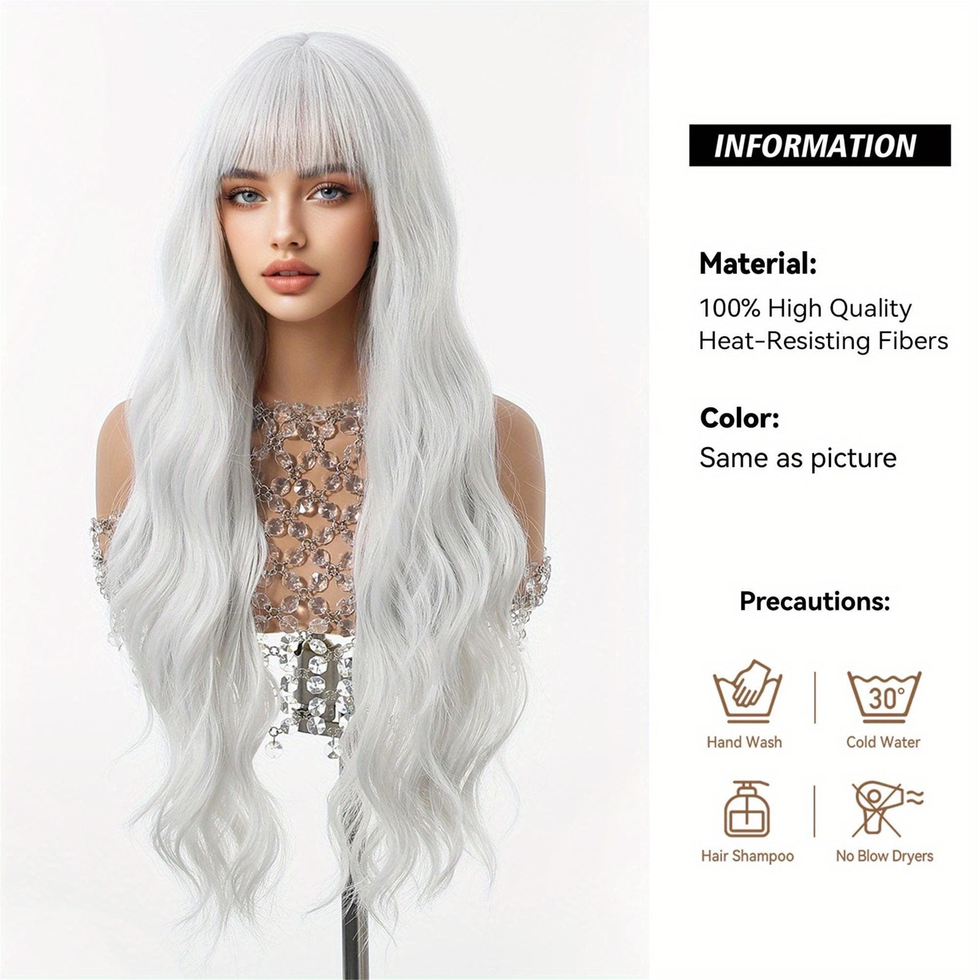 White Curly Wave Rose Net Wig with Bangs - Thumbnail 3