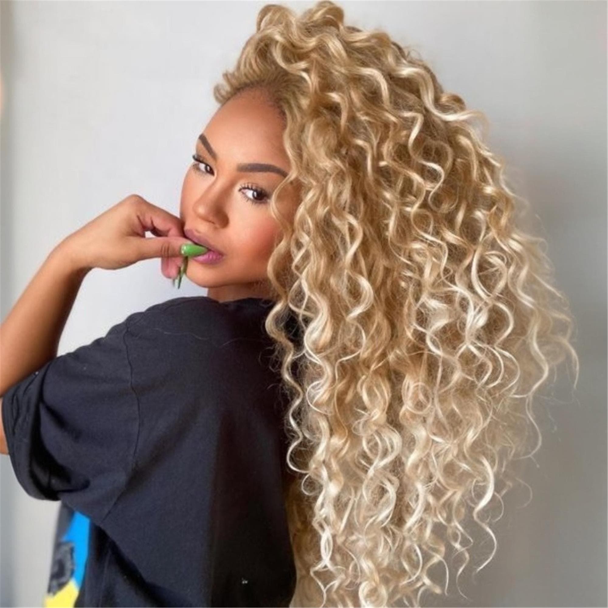 Blonde Ombre Featuring Deep Waves And a Glueless Design. This 13X2 HD Transparent Lace Front Wig - Thumbnail 2
