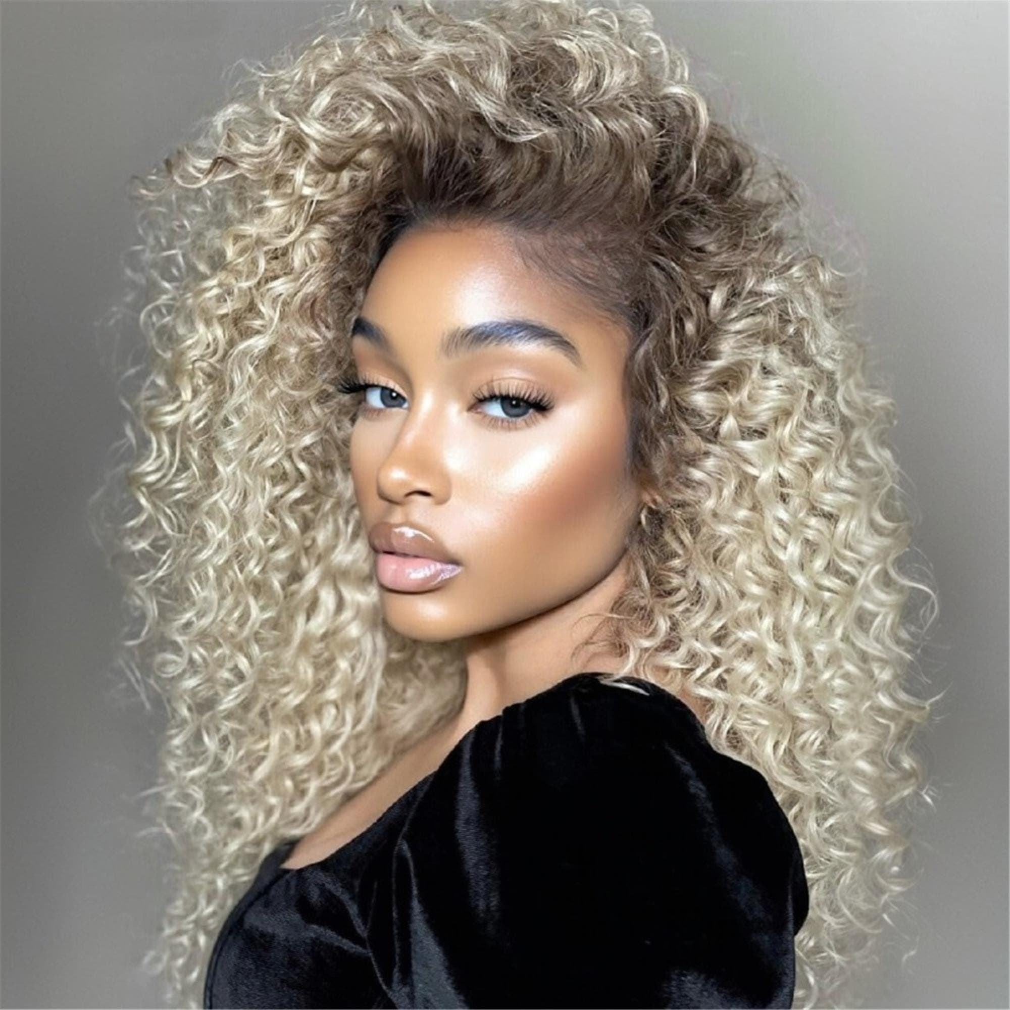 Glueless 13x4 HD Lace Front Wig Suitable for Women - Ombre Ash Blonde to Blonde Short Curly Synthetic Hair Wigs with Pre-Plucked Hair Heat