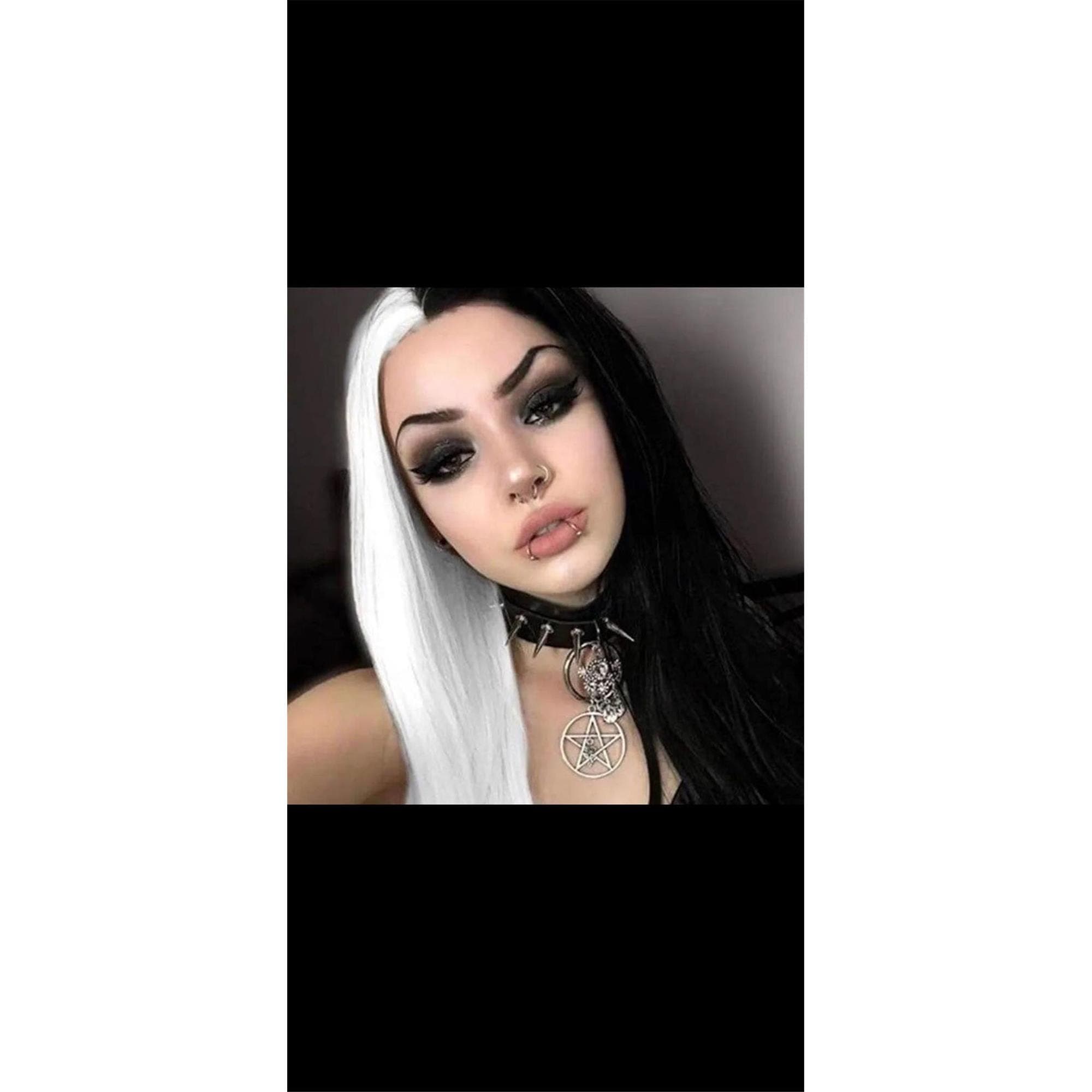 Black White Cruella Lace Front Wig - Thumbnail 6