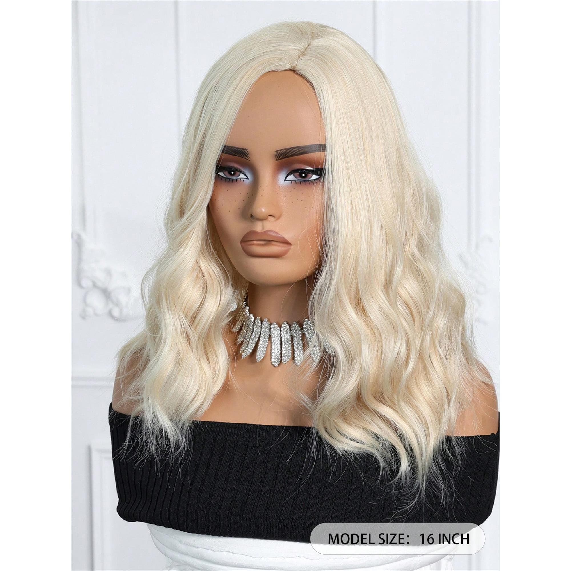 Blonde 16 Inch Wigs For Women Girls Short Curly Wavy Hair Wig Light Blond Shoulder Length Body Wave Halloween Cosplay Daily - Thumbnail 5