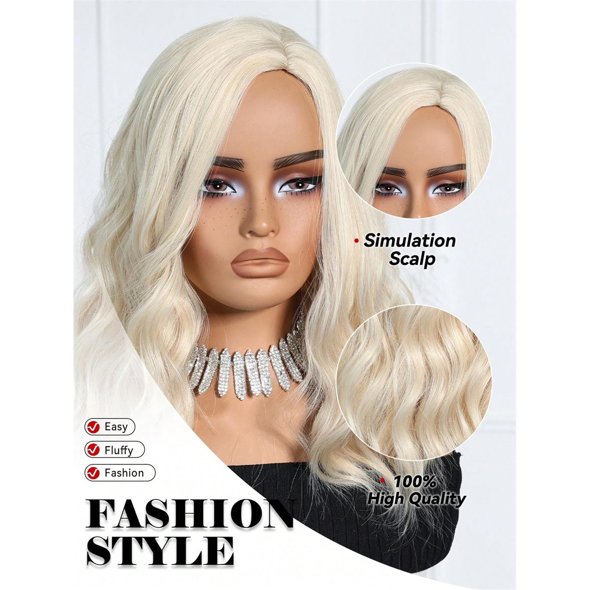 Blonde 16 Inch Wigs For Women Girls Short Curly Wavy Hair Wig Light Blond Shoulder Length Body Wave Halloween Cosplay Daily - Thumbnail 8