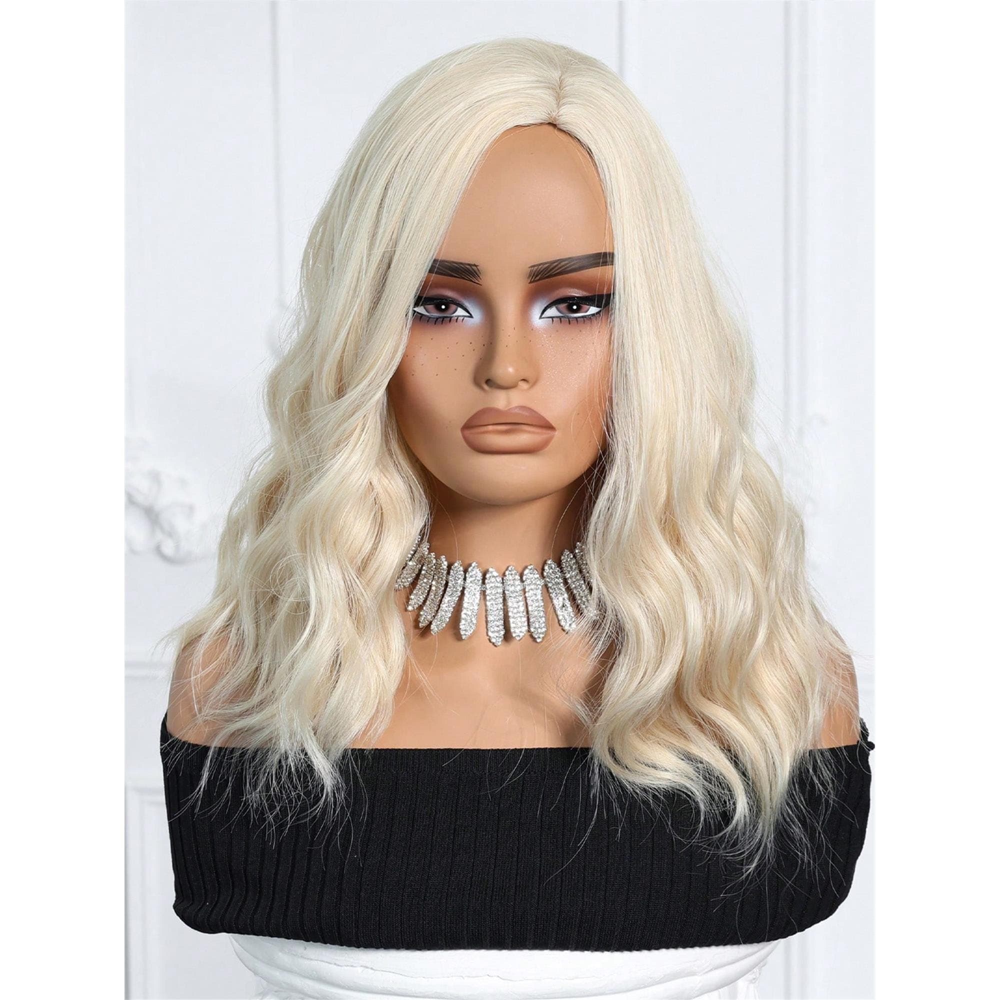 Blonde 16 Inch Wigs For Women Girls Short Curly Wavy Hair Wig Light Blond Shoulder Length Body Wave Halloween Cosplay Daily - Thumbnail 3