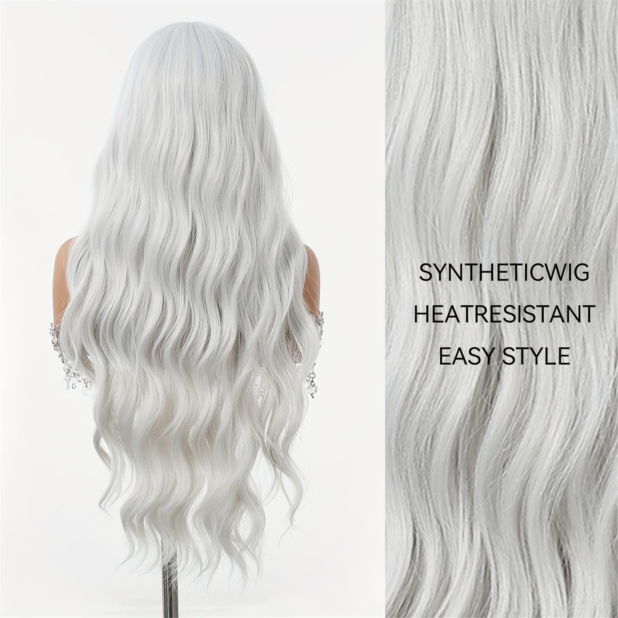 White Curly Wave Rose Net Wig with Bangs - Thumbnail 6