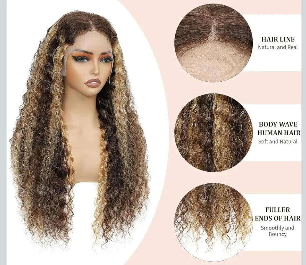 Glueless Pre-Plucked HD 13x4 Lace Front Wig Ombre Honey Blonde to Blonde/Balayage Curly Wave Human Hair 24-26 inches!! - Thumbnail 8
