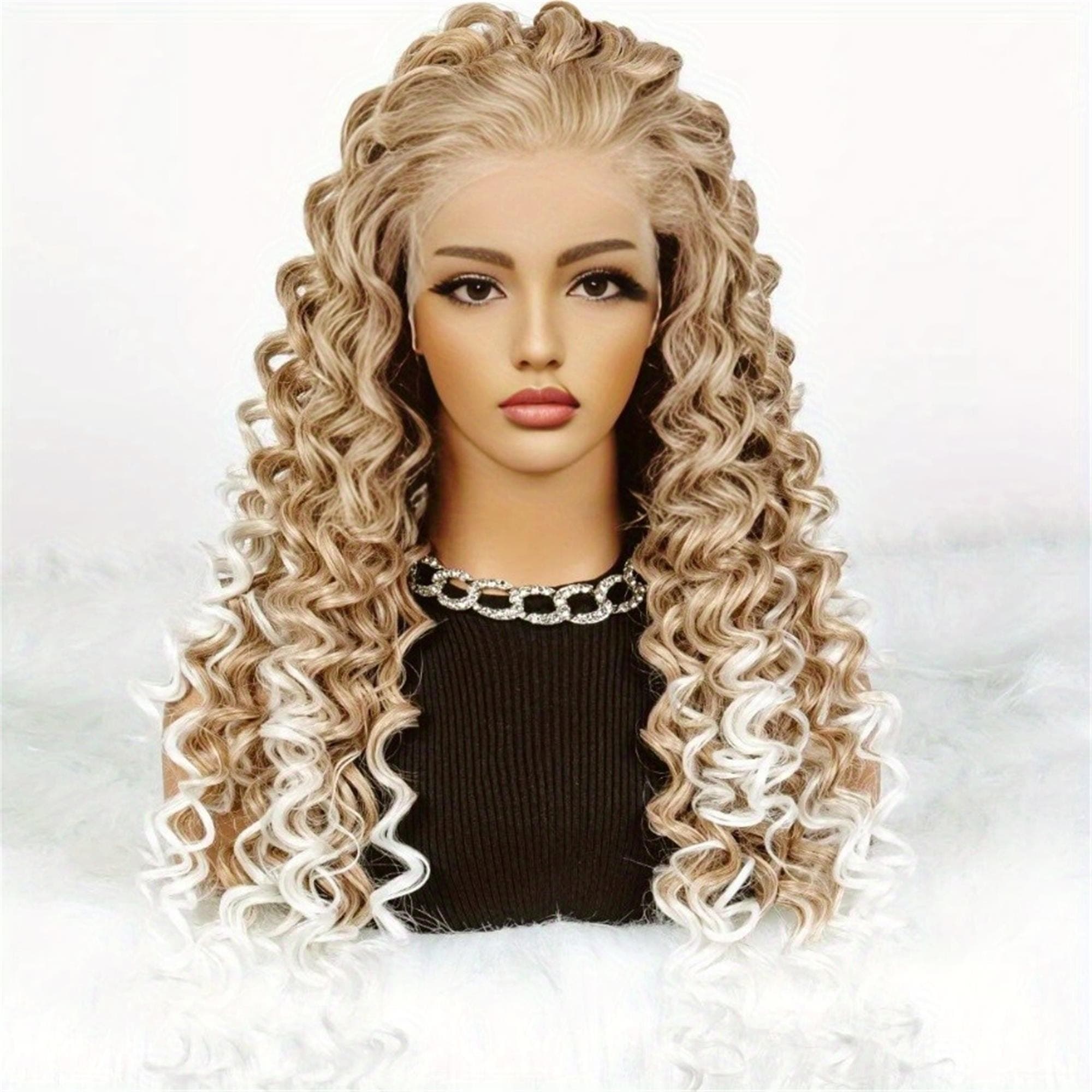 Blonde Ombre Featuring Deep Waves And a Glueless Design. This 13X2 HD Transparent Lace Front Wig - Thumbnail 3