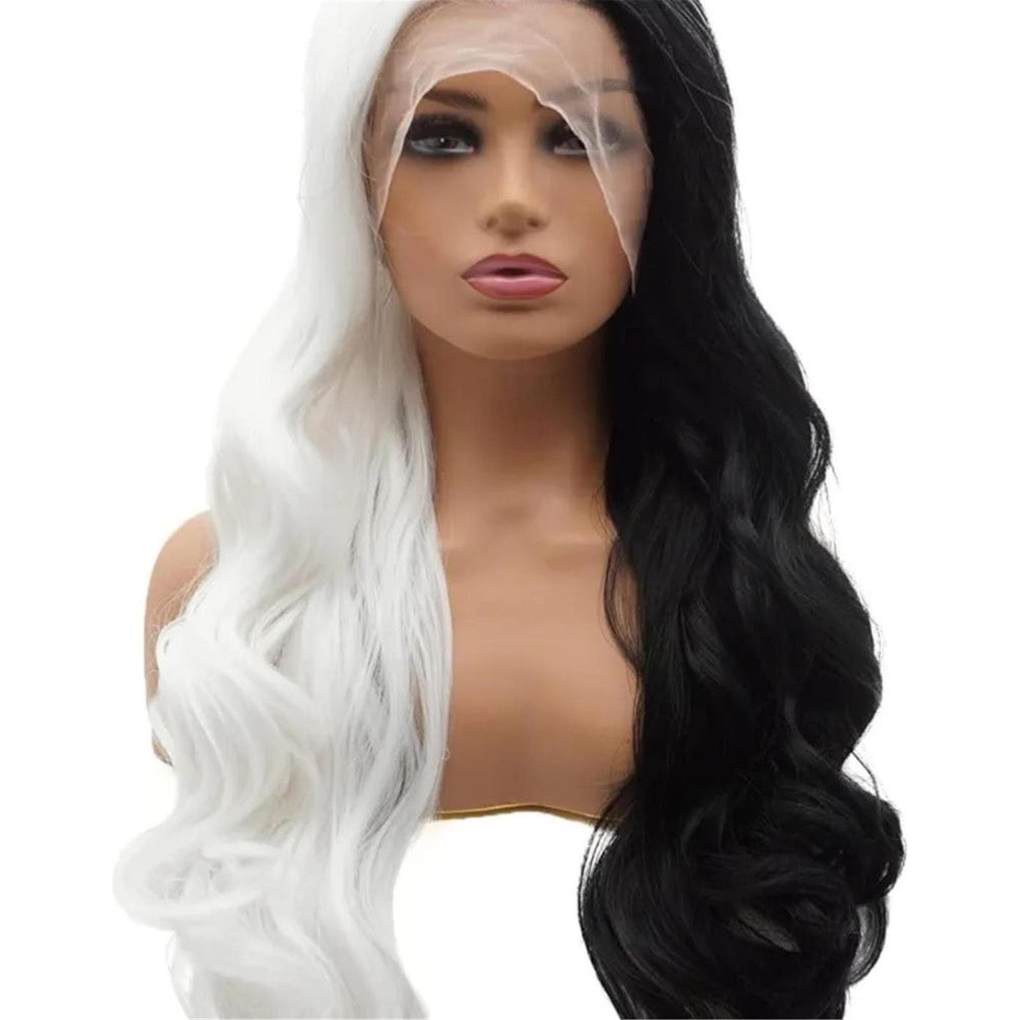 Black White Cruella Lace Front Wig - Thumbnail 5