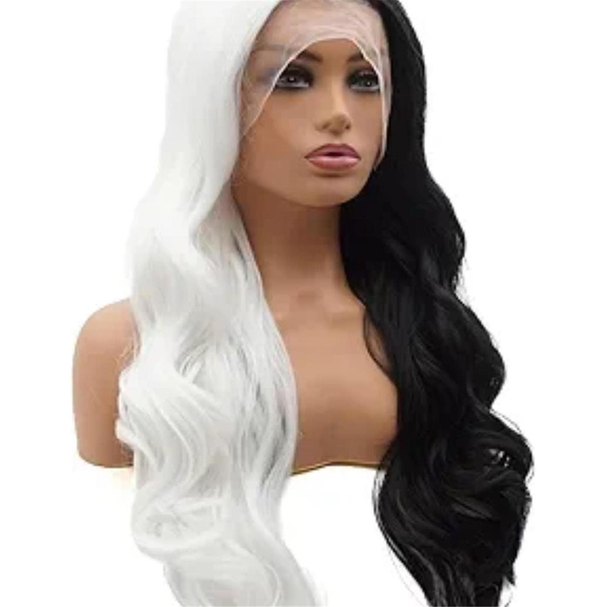 Black White Cruella Lace Front Wig - Thumbnail 4