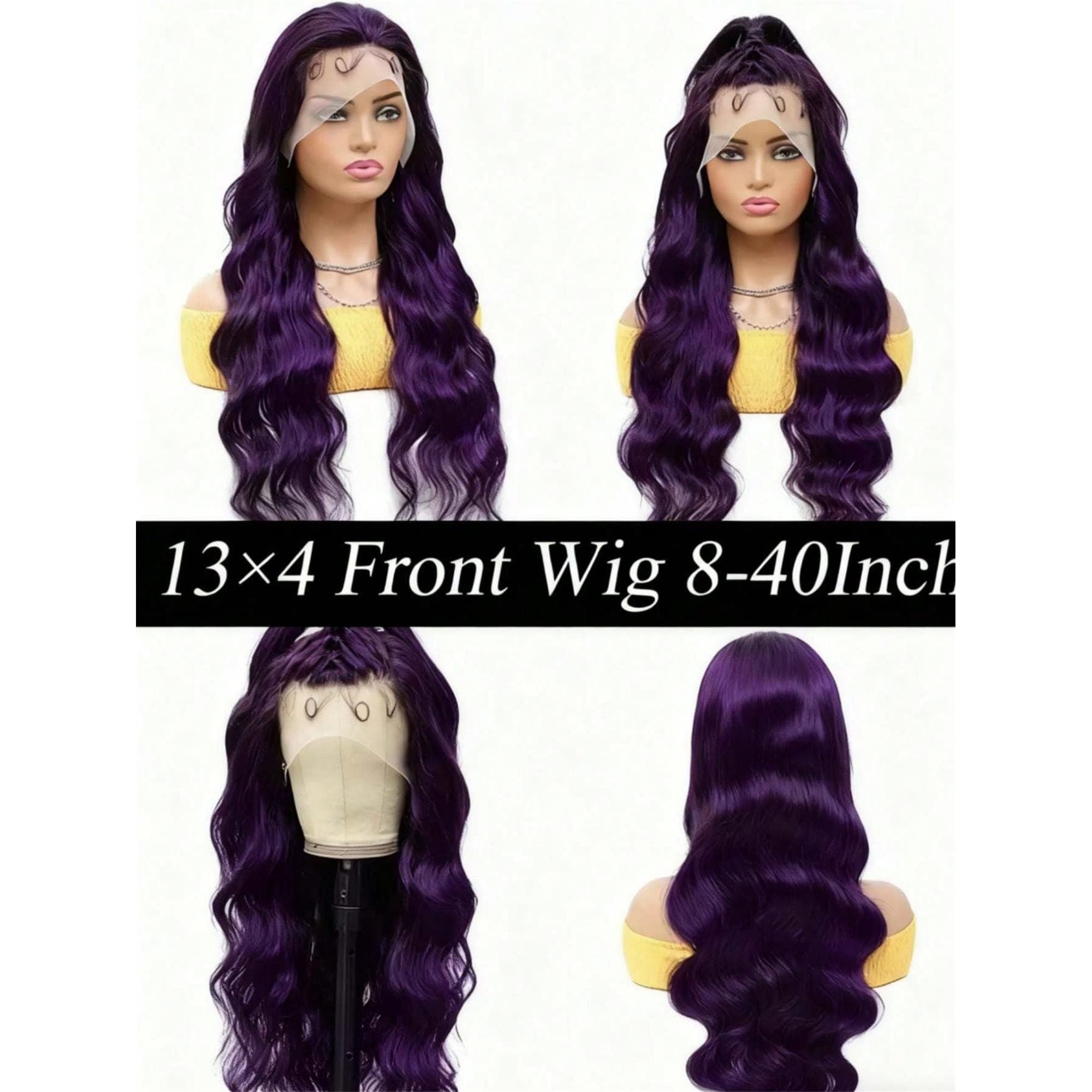 Dark Purple 13x4 HD Transparent Body Wave Lace Front Wigs Human Hair 250 Density Lace Closure Wigs Human Hair Pre Plucked 22-24 inches!! - Thumbnail 6