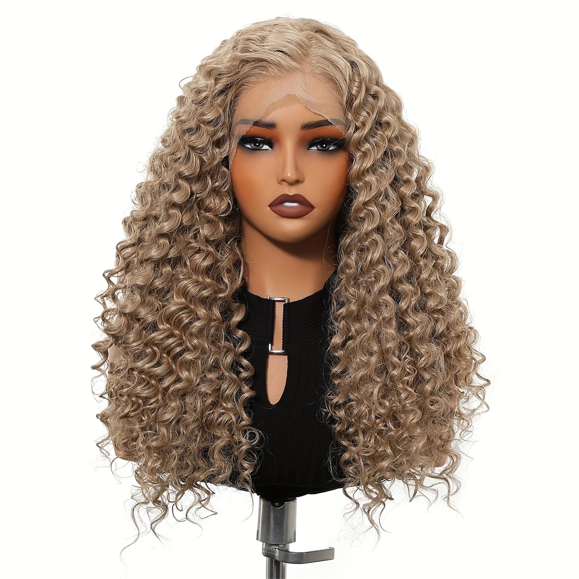 13x4 HD Transparent Lace Front Wig 22 Inch Golden Blonde Curly Wave - Glueless Pre-Plucked 150% Density Breathable - Thumbnail 4