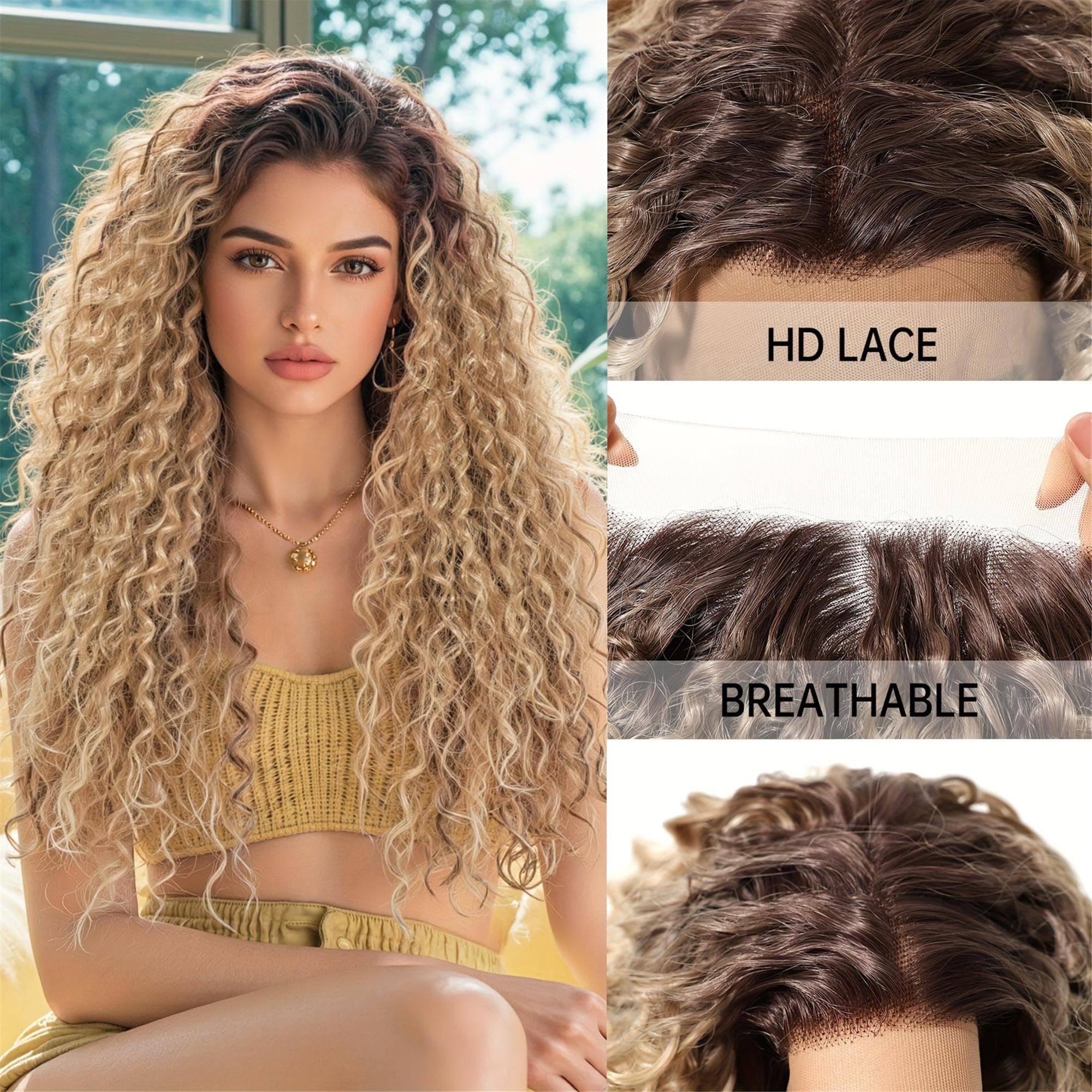 13xGlueless 4 HD Transparent Lace Front Wig with Deep Golden Curly Wave - 26Inch Pre-Plucked