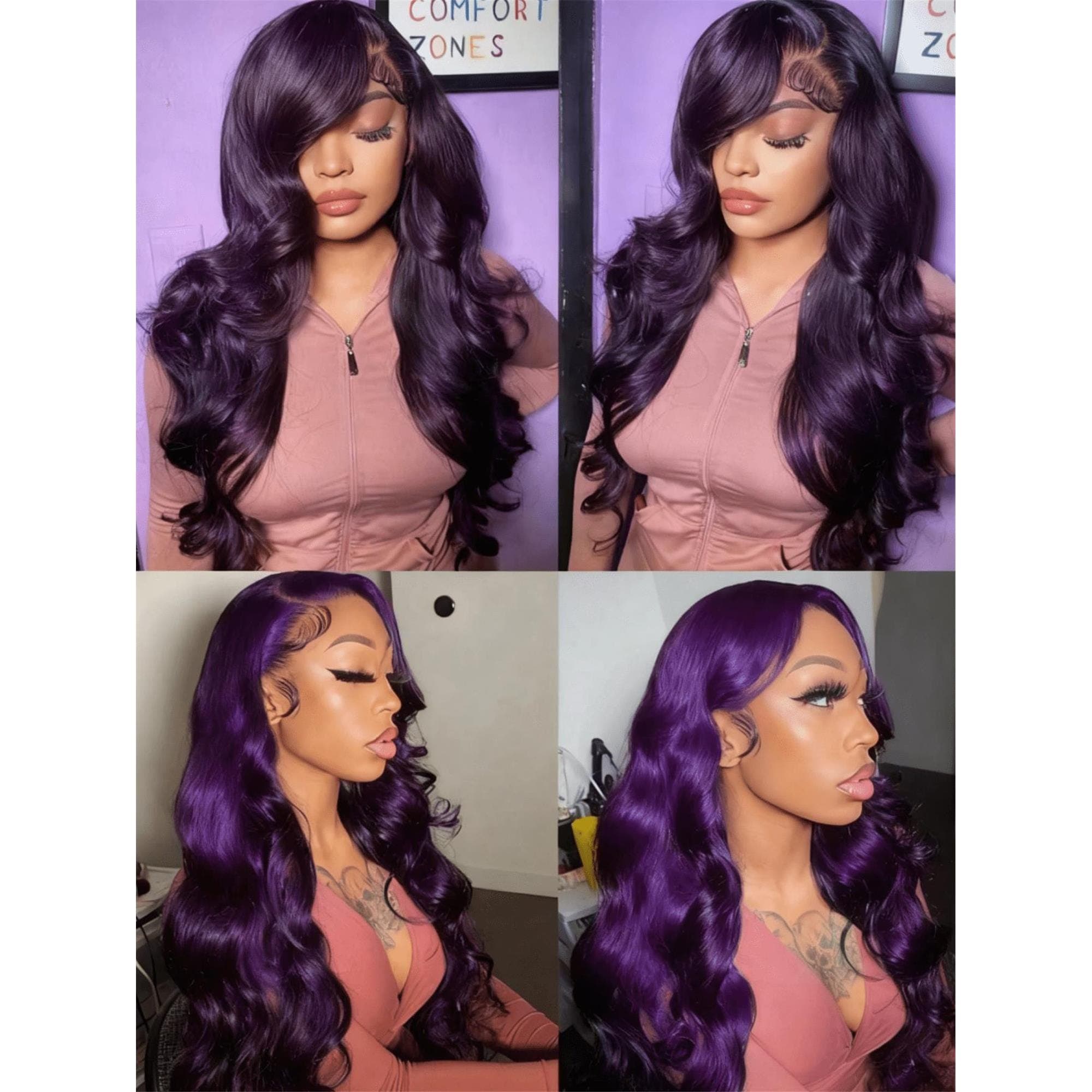 Dark Purple 13x4 HD Transparent Body Wave Lace Front Wigs Human Hair 250 Density Lace Closure Wigs Human Hair Pre Plucked 22-24 inches!! - Thumbnail 7