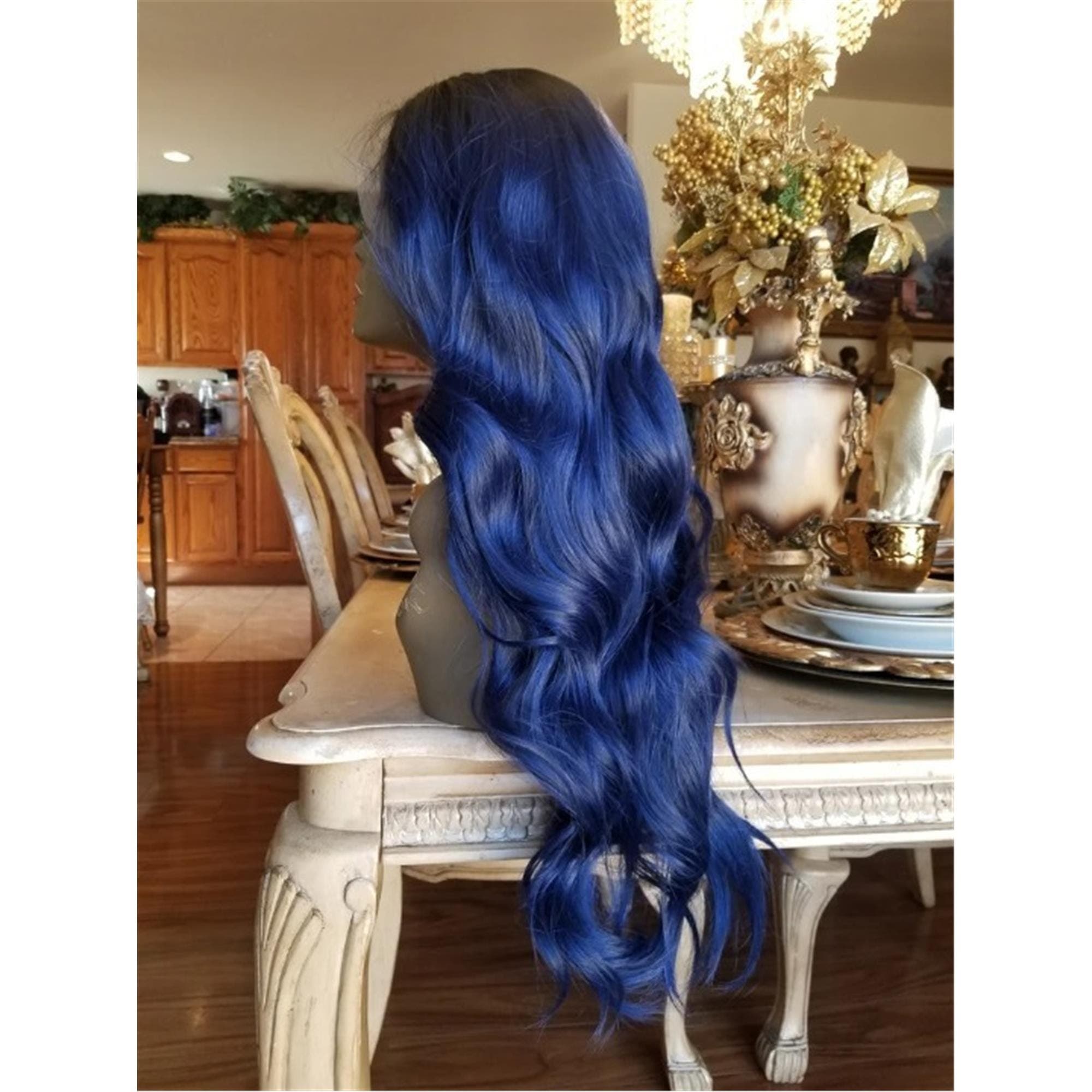Ombre Dark Blue Lace Front Wig - Thumbnail 2