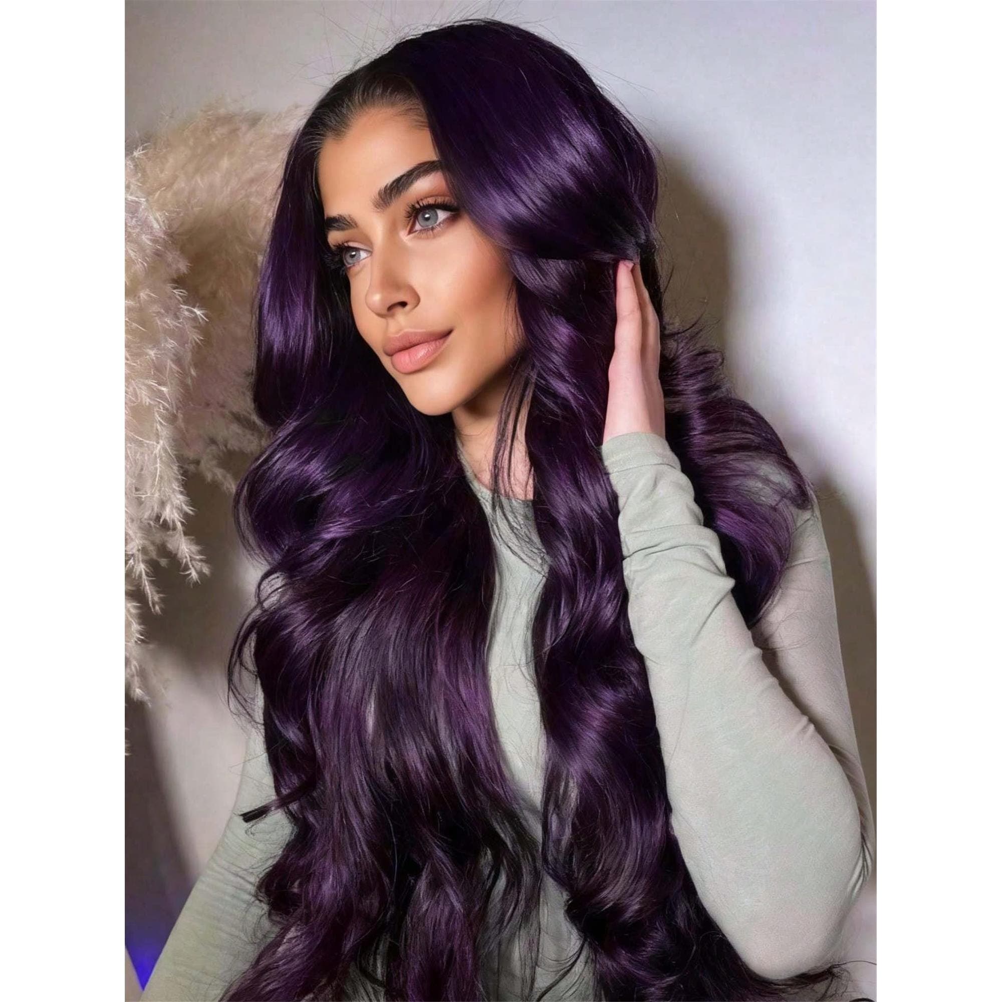 Dark Purple 13x4 HD Transparent Body Wave Lace Front Wigs Human Hair 250 Density Lace Closure Wigs Human Hair Pre Plucked 22-24 inches!! - Thumbnail 2