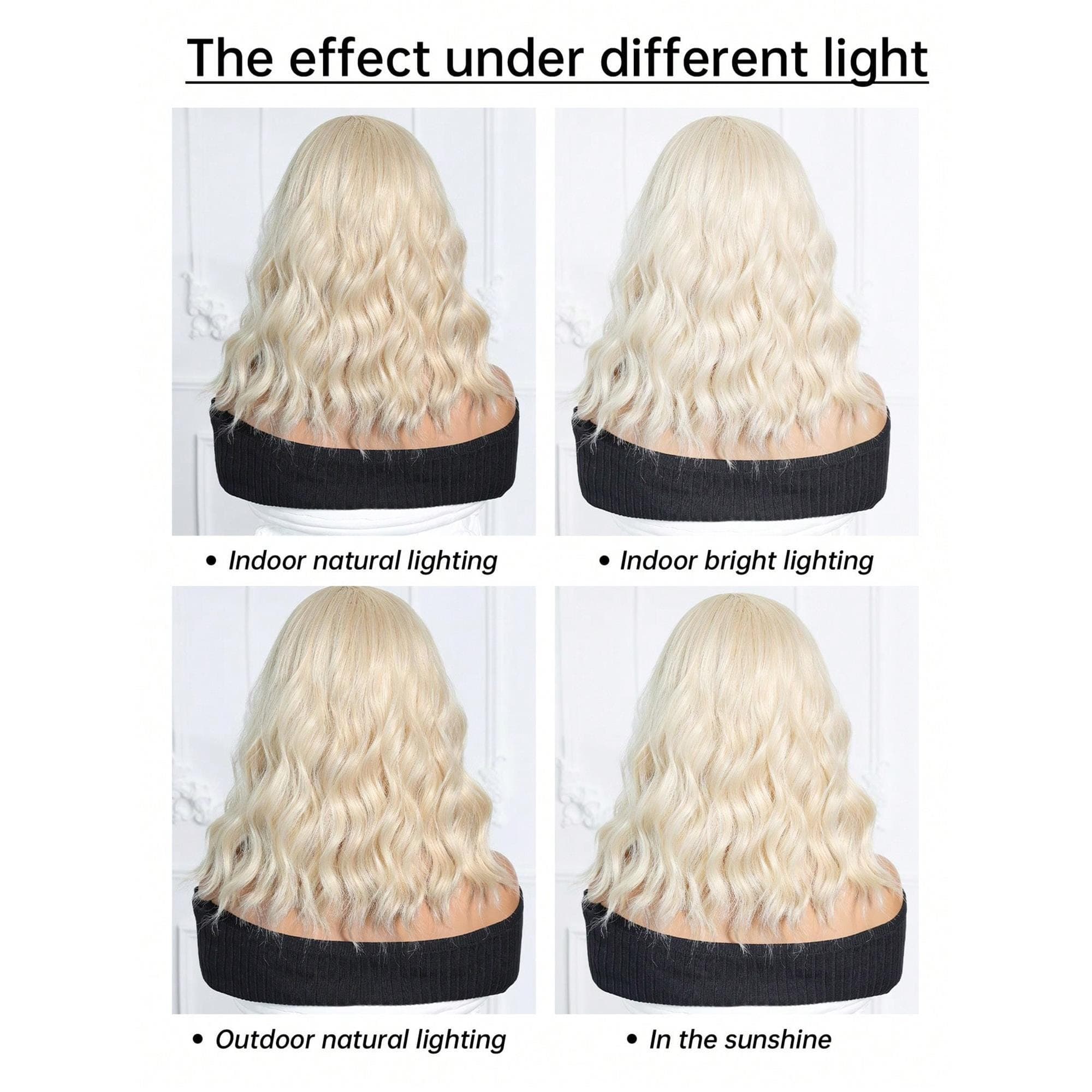 Blonde 16 Inch Wigs For Women Girls Short Curly Wavy Hair Wig Light Blond Shoulder Length Body Wave Halloween Cosplay Daily - Thumbnail 10