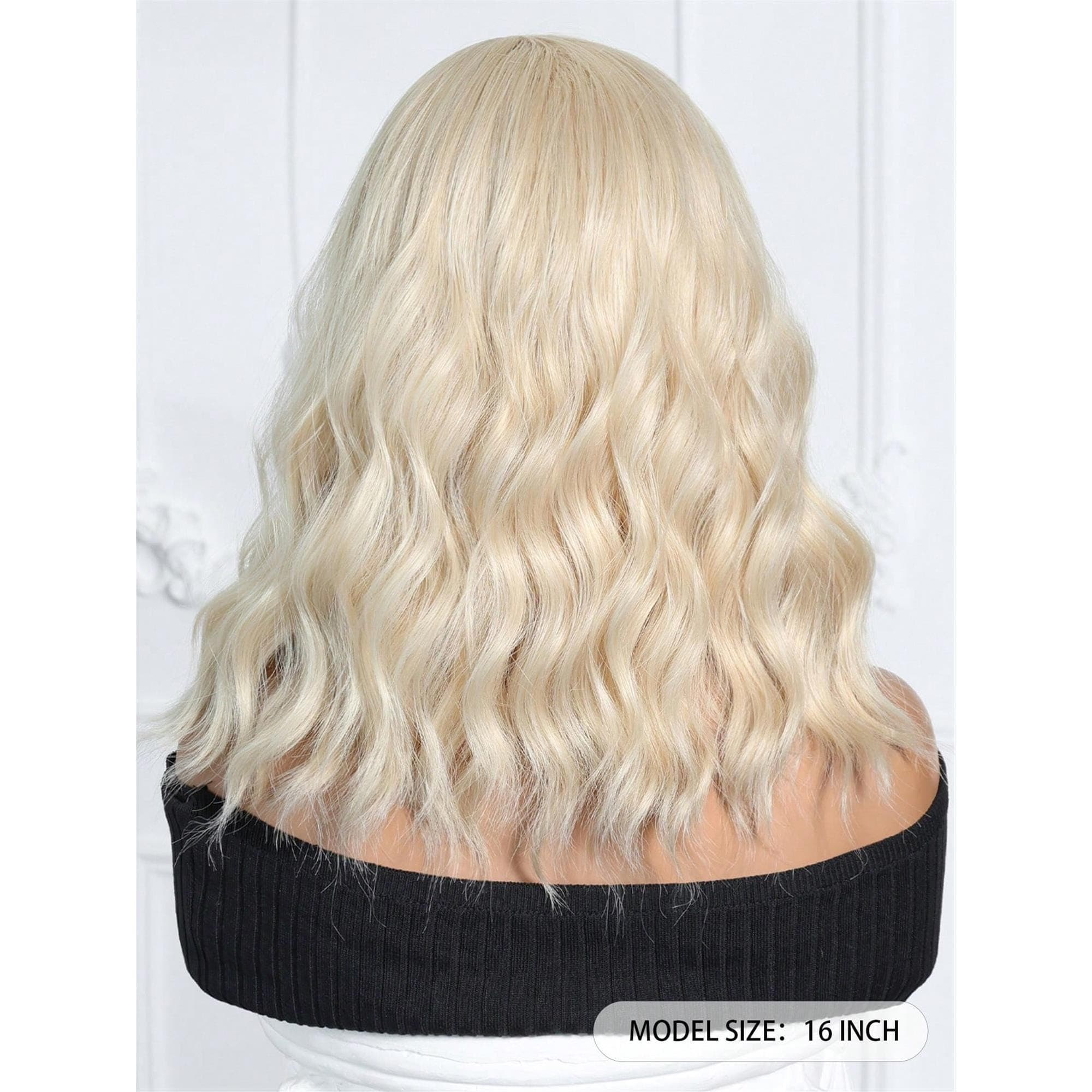 Blonde 16 Inch Wigs For Women Girls Short Curly Wavy Hair Wig Light Blond Shoulder Length Body Wave Halloween Cosplay Daily - Thumbnail 6