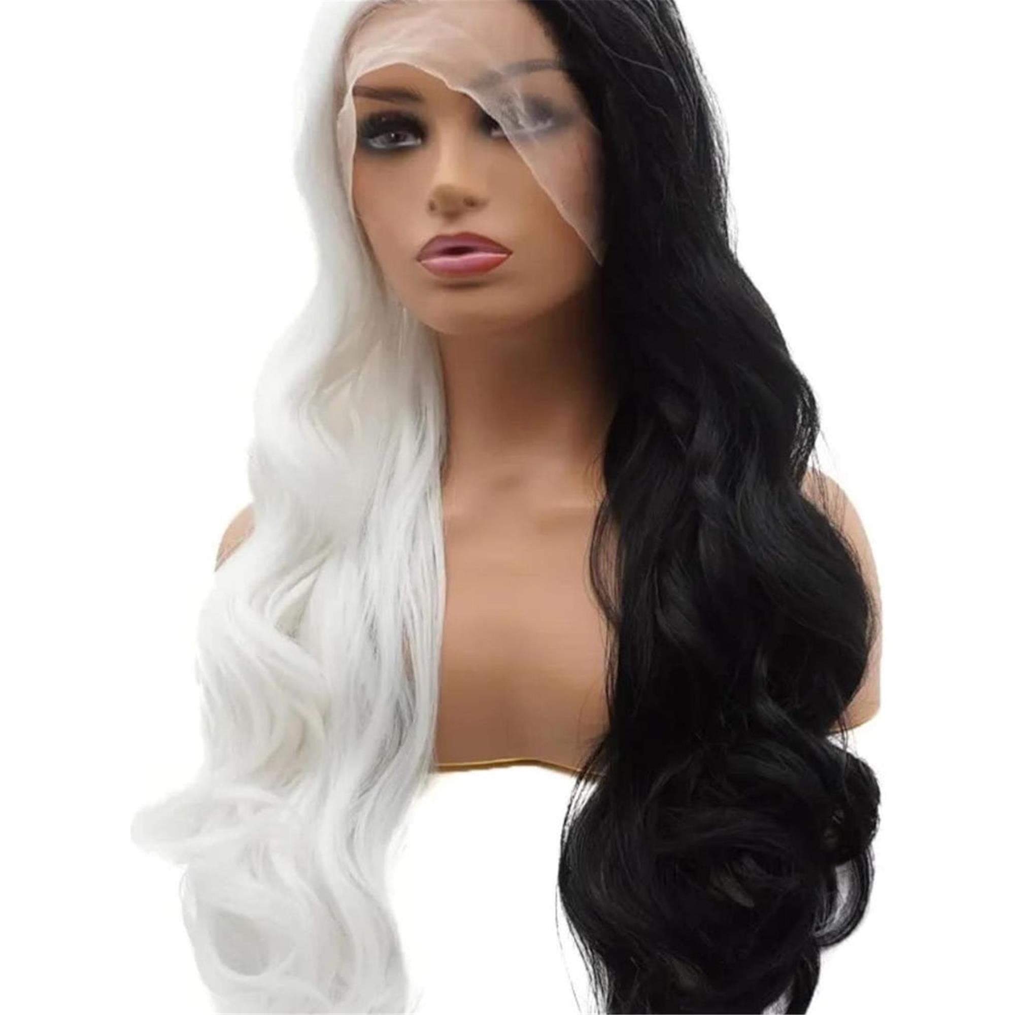 Black White Cruella Lace Front Wig - Thumbnail 3
