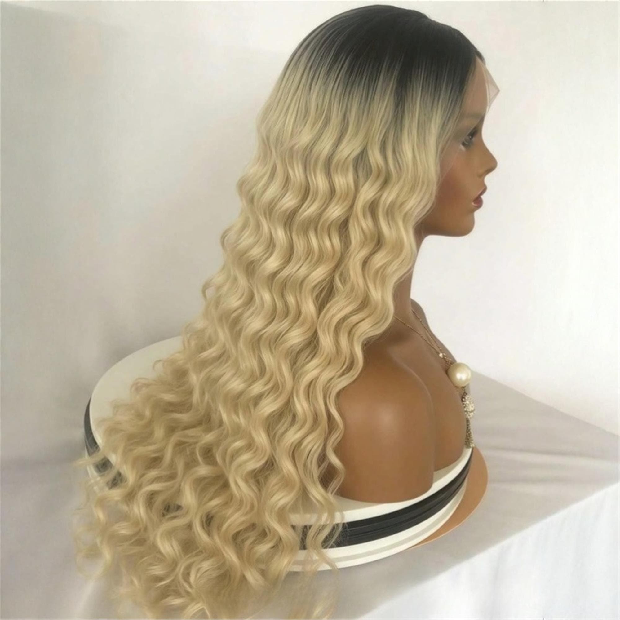 Ombre Blonde Colored 13x4 HD Long Deep Wave Lace Front Wig - Thumbnail 4