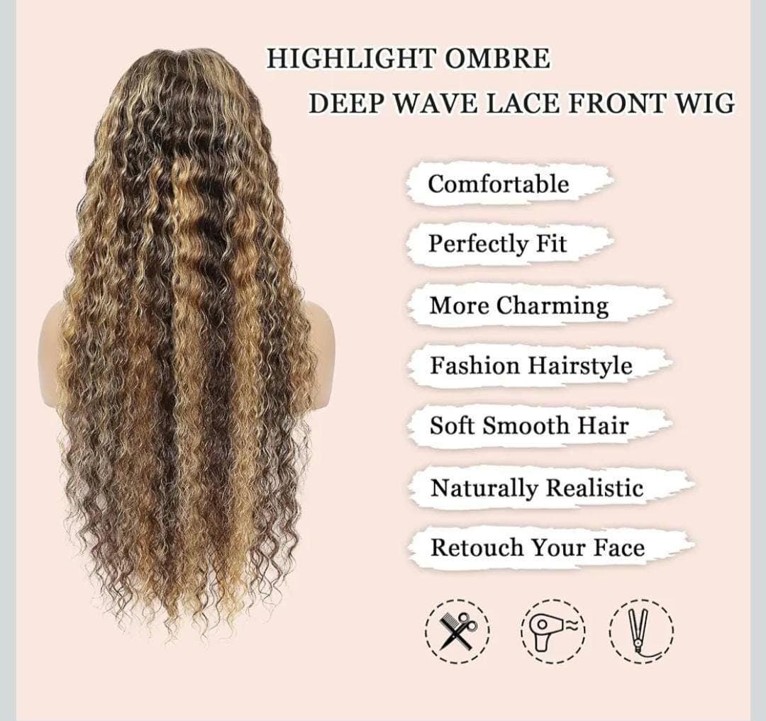 Glueless Pre-Plucked HD 13x4 Lace Front Wig Ombre Honey Blonde to Blonde/Balayage Curly Wave Human Hair 24-26 inches!! - Thumbnail 9