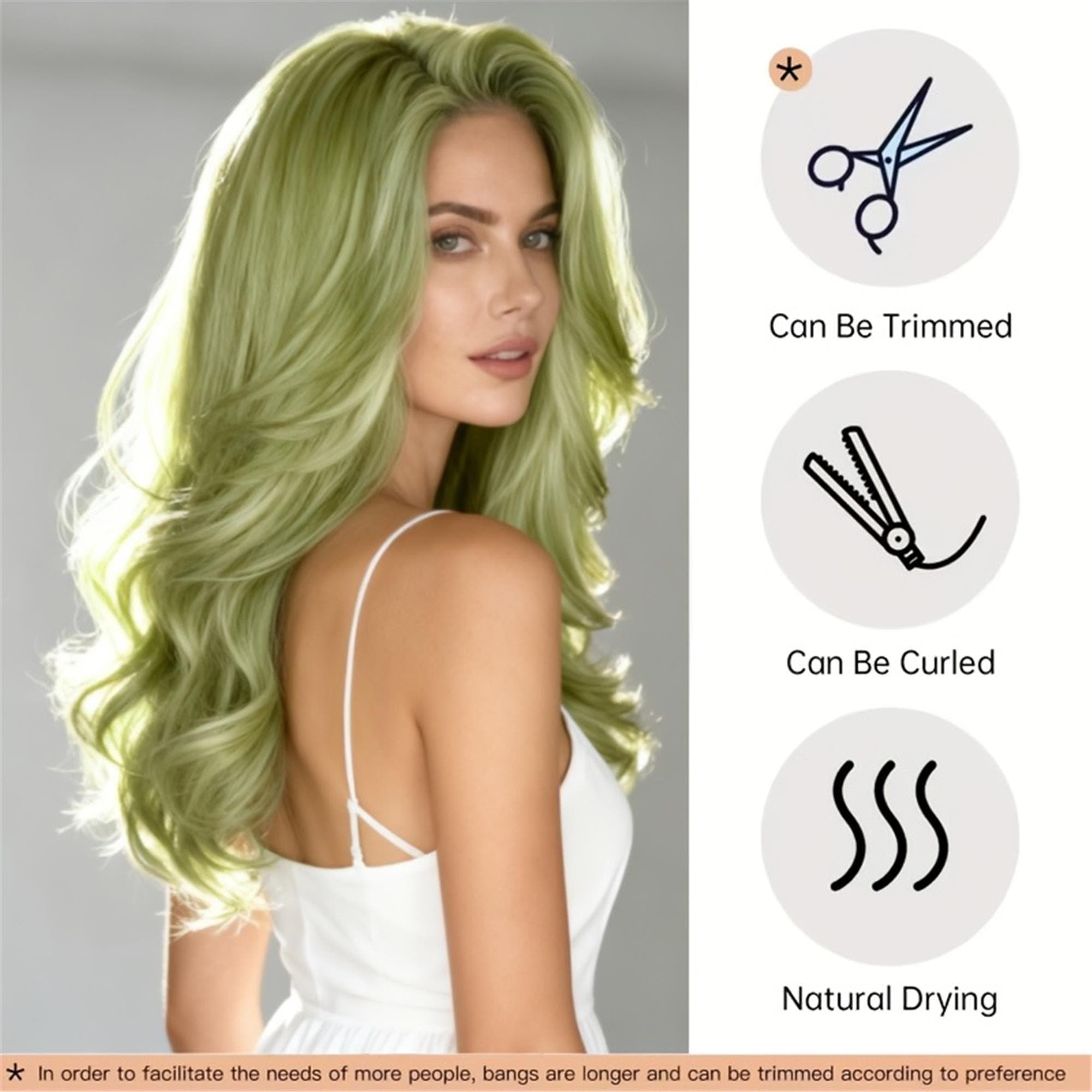 Layered Pistachio Green Wavy Wigs for Women | Charming Long Hair with -Looking Voluminous Curls - Thumbnail 2