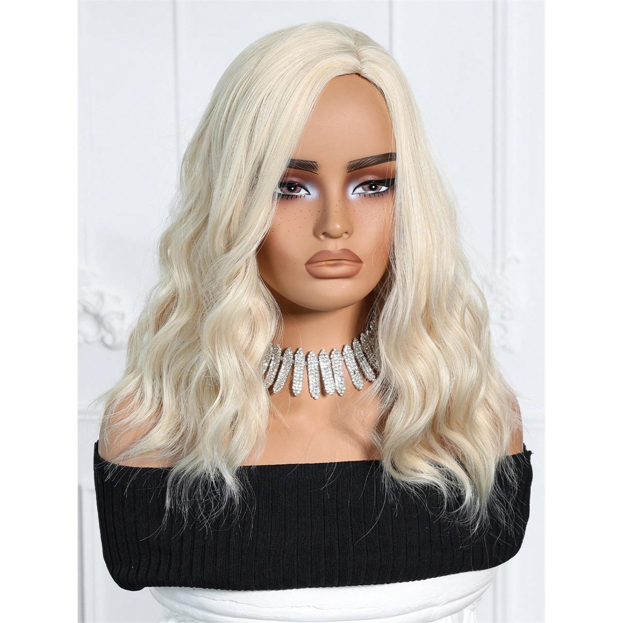 Blonde 16 Inch Wigs For Women Girls Short Curly Wavy Hair Wig Light Blond Shoulder Length Body Wave Halloween Cosplay Daily - Thumbnail 4