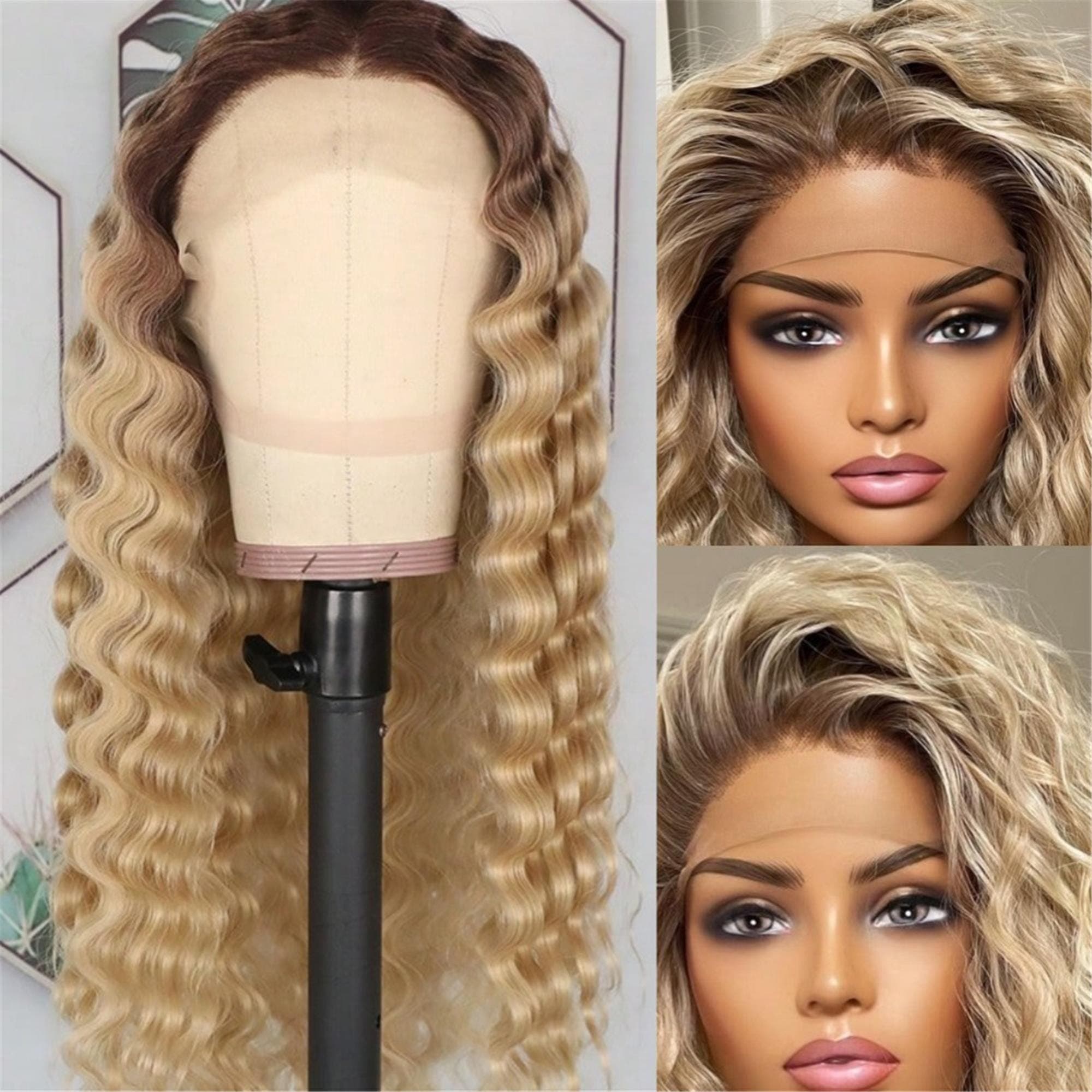 13x4 HD Free Part Lace Front Wig Glueless with Hair - Ombre Ash Blonde to Darker Blonde/ Balayage - Thumbnail 4