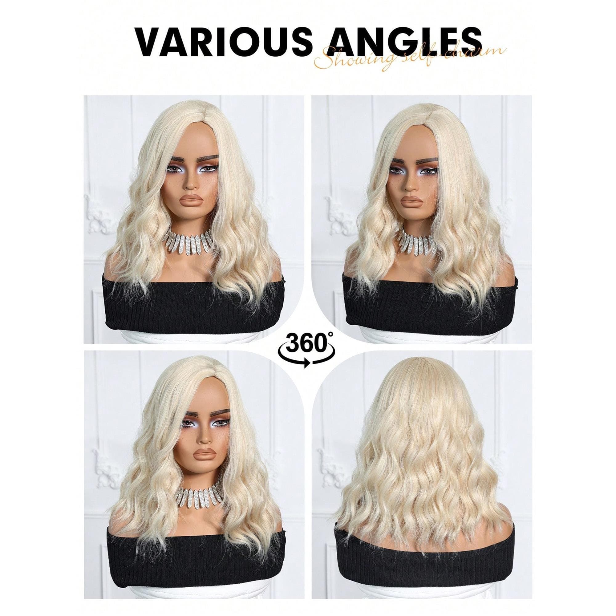 Blonde 16 Inch Wigs For Women Girls Short Curly Wavy Hair Wig Light Blond Shoulder Length Body Wave Halloween Cosplay Daily - Thumbnail 9