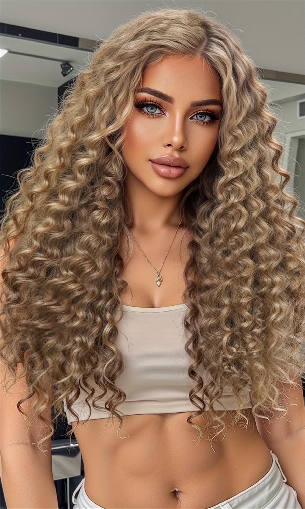 13x4 HD Transparent Lace Front Wig 22 Inch Golden Blonde Curly Wave - Glueless Pre-Plucked 150% Density Breathable - Thumbnail 2
