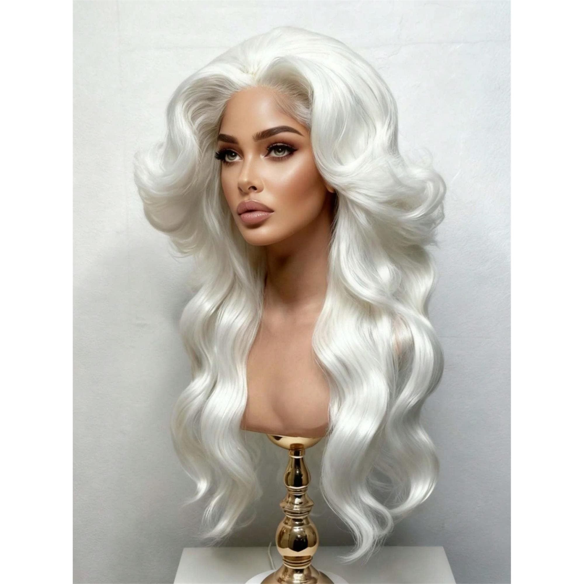 White Platinum Blonde 13x4 HD Transparent Body Wave Lace Front Wigs Human Hair Pre Plucked With Baby Hair Brazilian Remy Water 24 inches! - Thumbnail 2