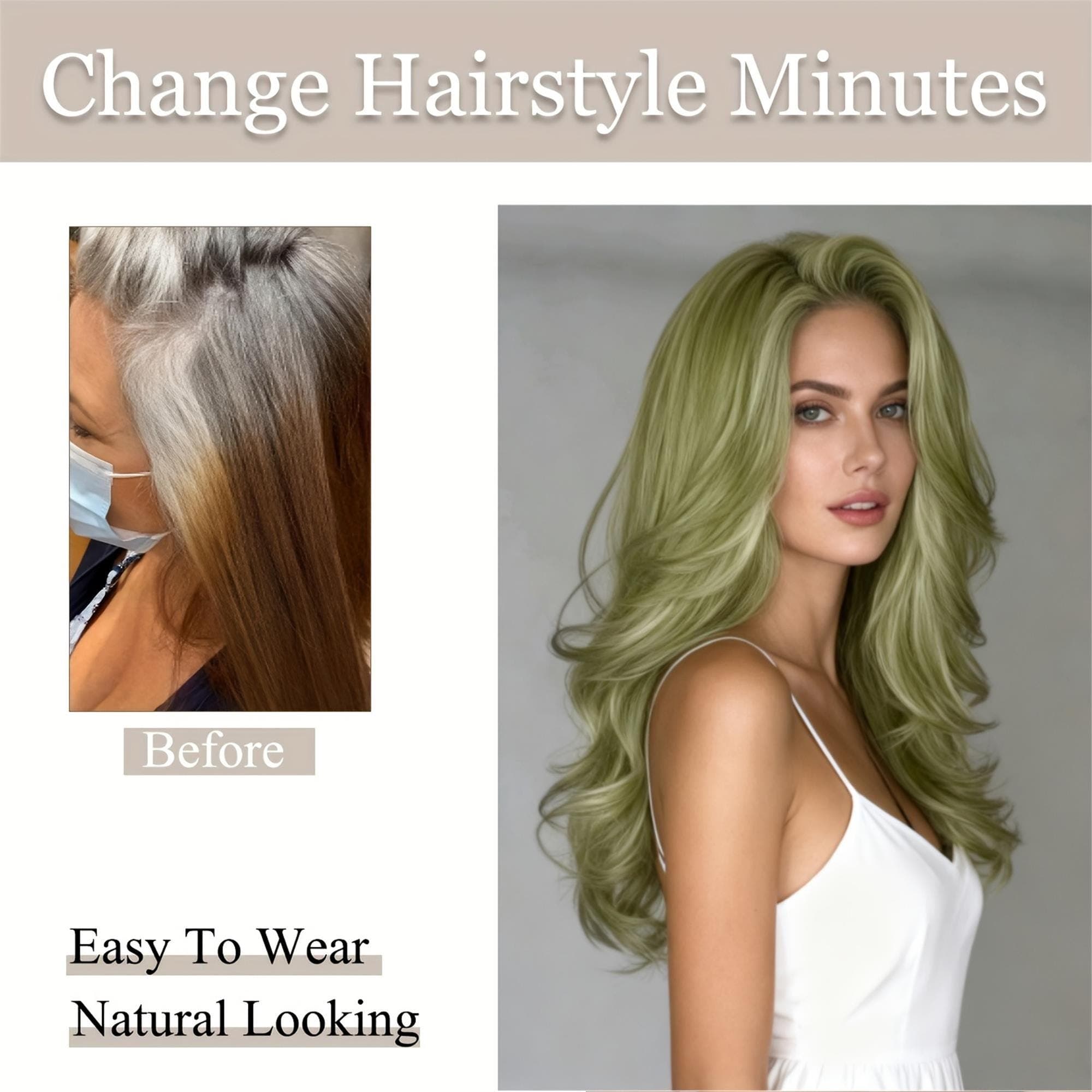 Layered Pistachio Green Wavy Wigs for Women | Charming Long Hair with -Looking Voluminous Curls - Thumbnail 6