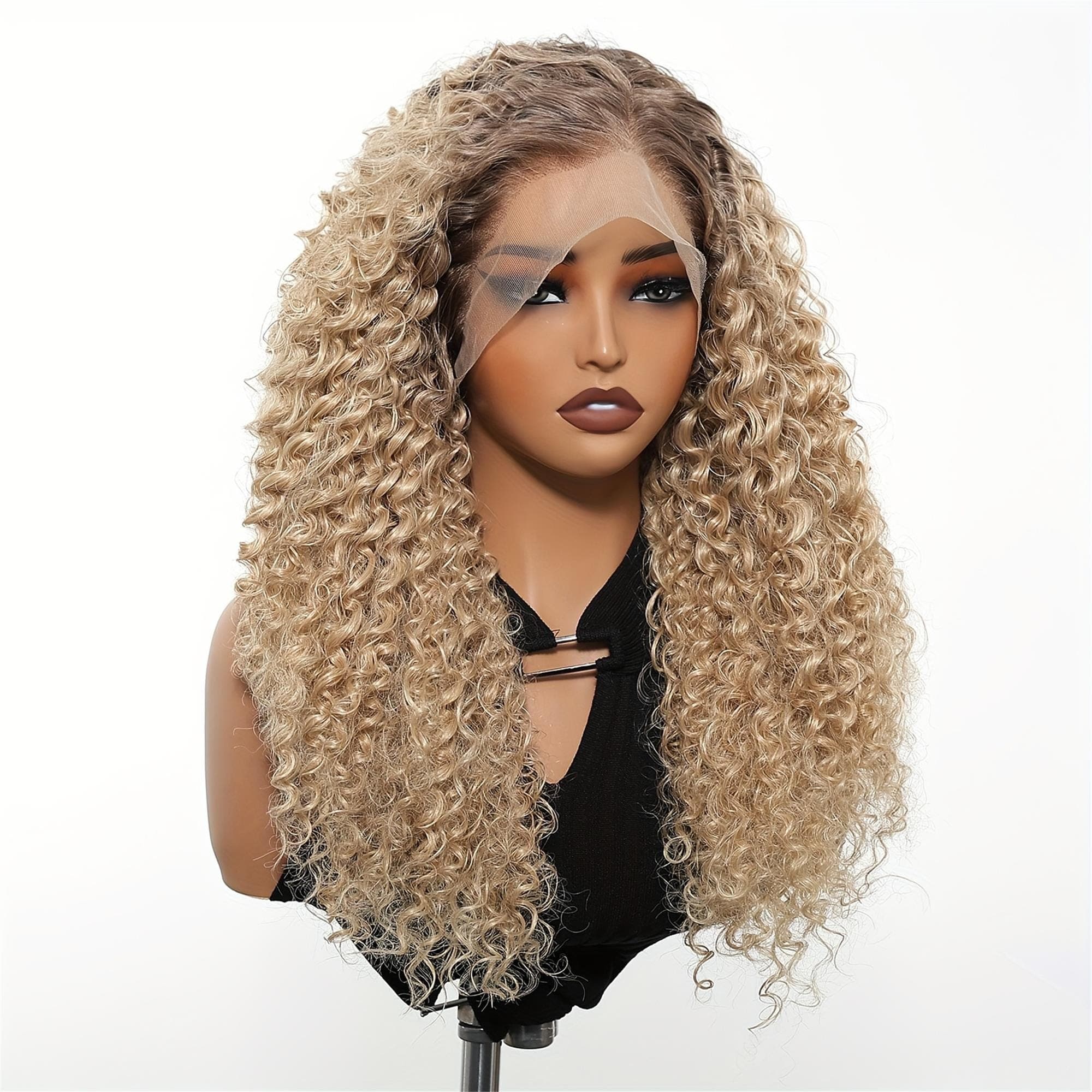 13x4 HD Transparent Lace Front Wig 30Inch Highlight Golden Color Curly Wave Pre Plucked - Thumbnail 6