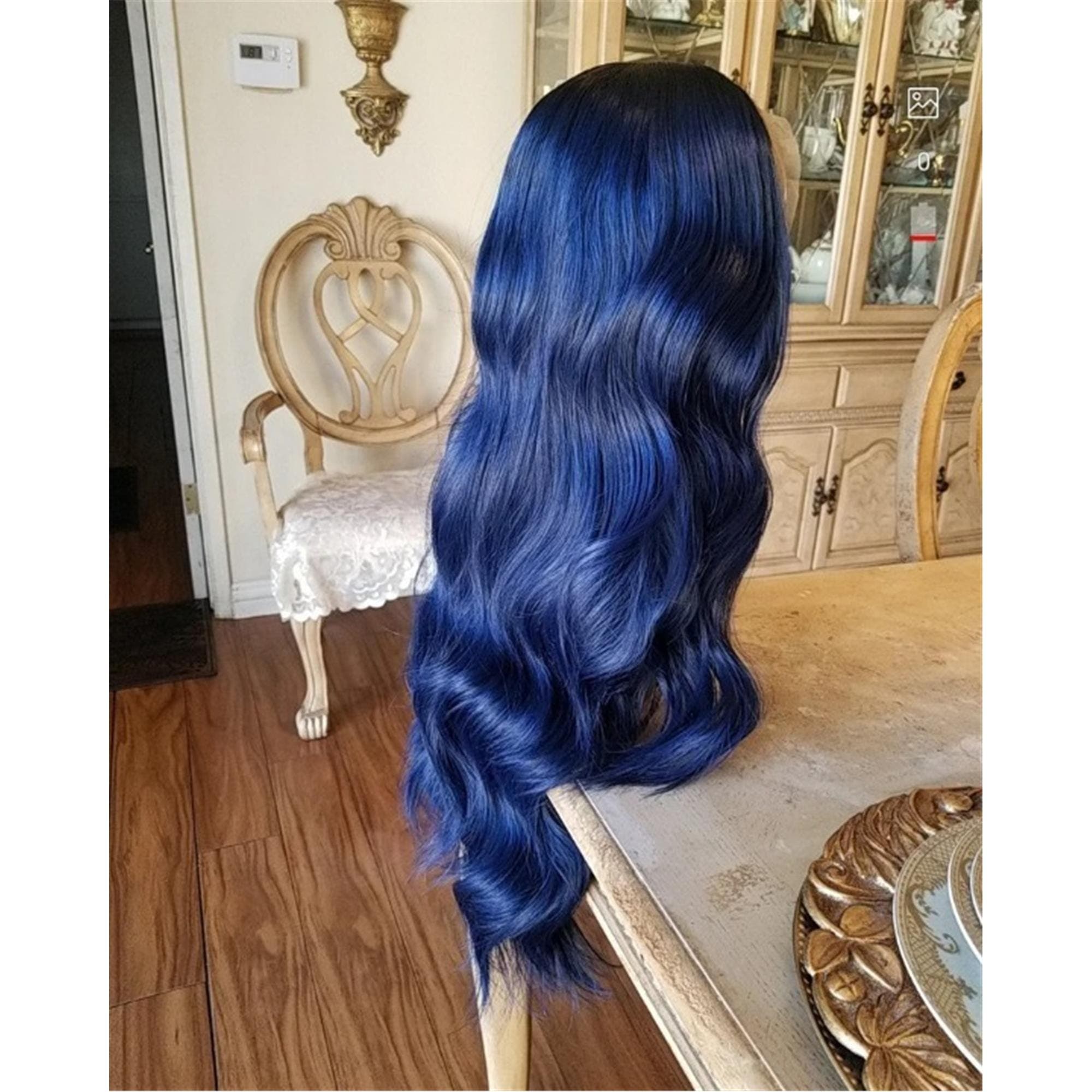 Ombre Dark Blue Lace Front Wig - Thumbnail 4