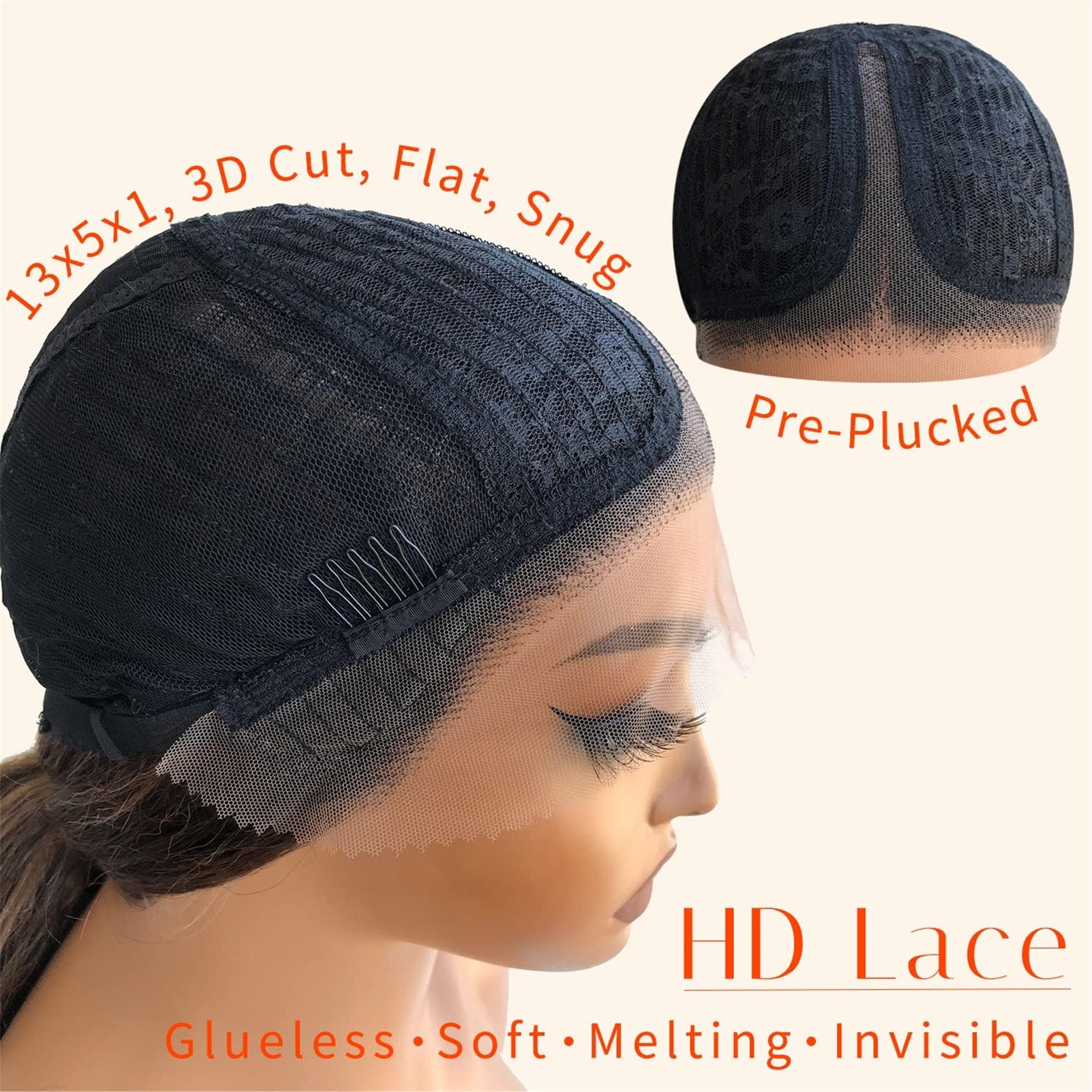 Highlight Lace Front Wig 16Inch Pre Plucked Glueless HD Lace Big Curly Wig for Black Women Framing Highlights Brown - Thumbnail 7