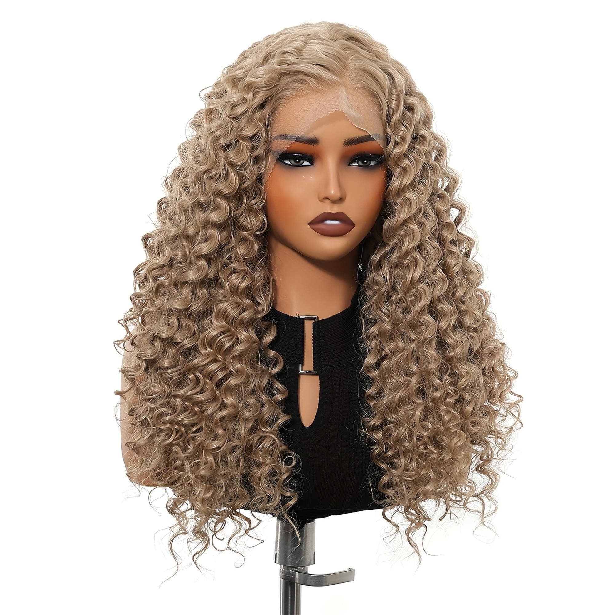 13x4 HD Transparent Lace Front Wig 22 Inch Golden Blonde Curly Wave - Glueless Pre-Plucked 150% Density Breathable - Thumbnail 5